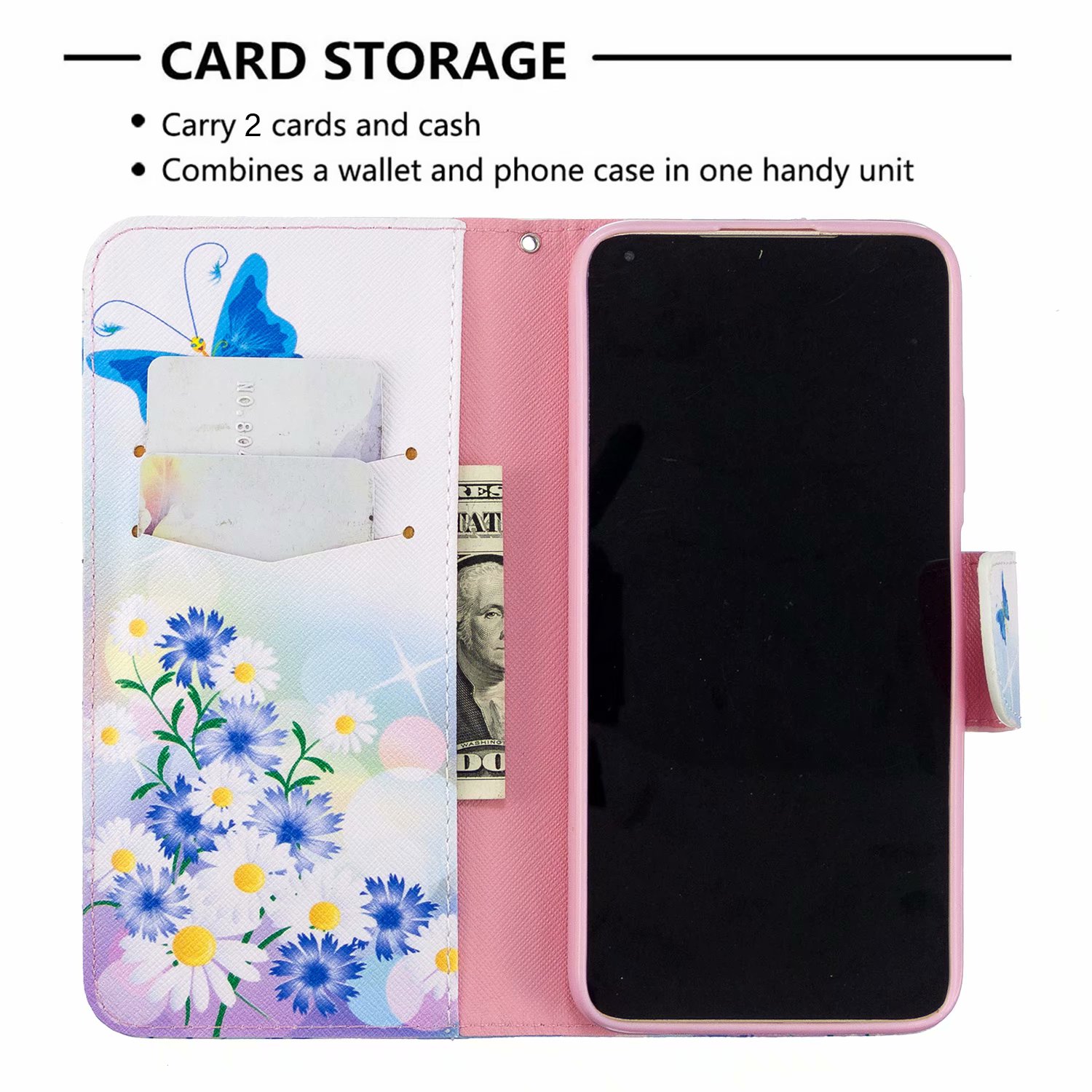 Huawei P40 Lite (6.4 inch) Case, Flip Wallet Phone Bag Cover for Huawei P40 Lite - Flower Butterfly