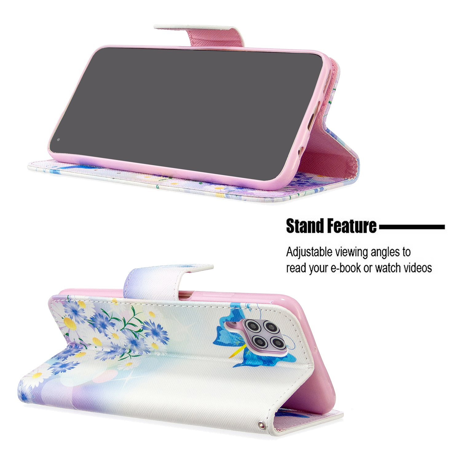Huawei P40 Lite (6.4 inch) Case, Flip Wallet Phone Bag Cover for Huawei P40 Lite - Flower Butterfly