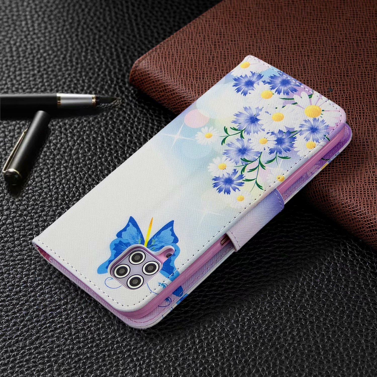Huawei P40 Lite (6.4 inch) Case, Flip Wallet Phone Bag Cover for Huawei P40 Lite - Flower Butterfly