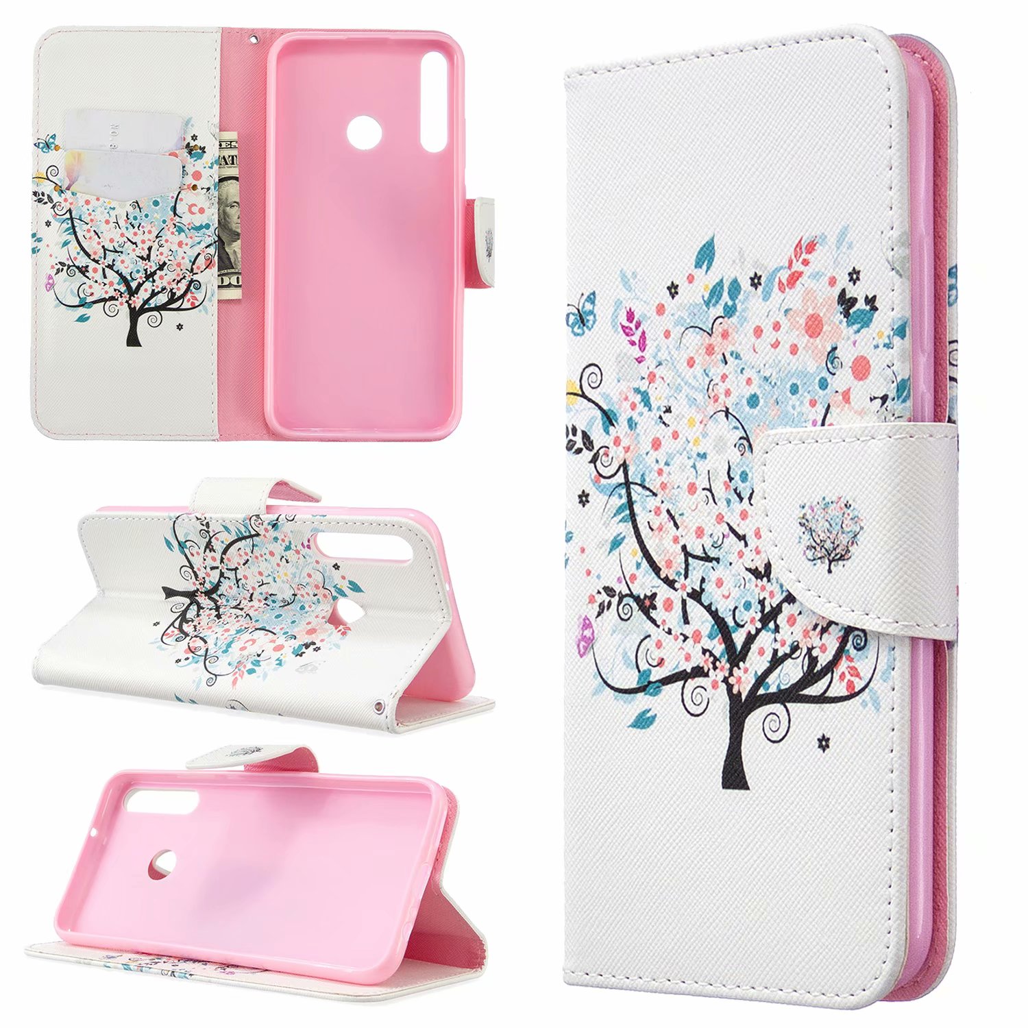 Huawei P40 Lite E Case, Flip PU Leather Wallet Bag Phone Cover for Huawei Y7p - Color tree