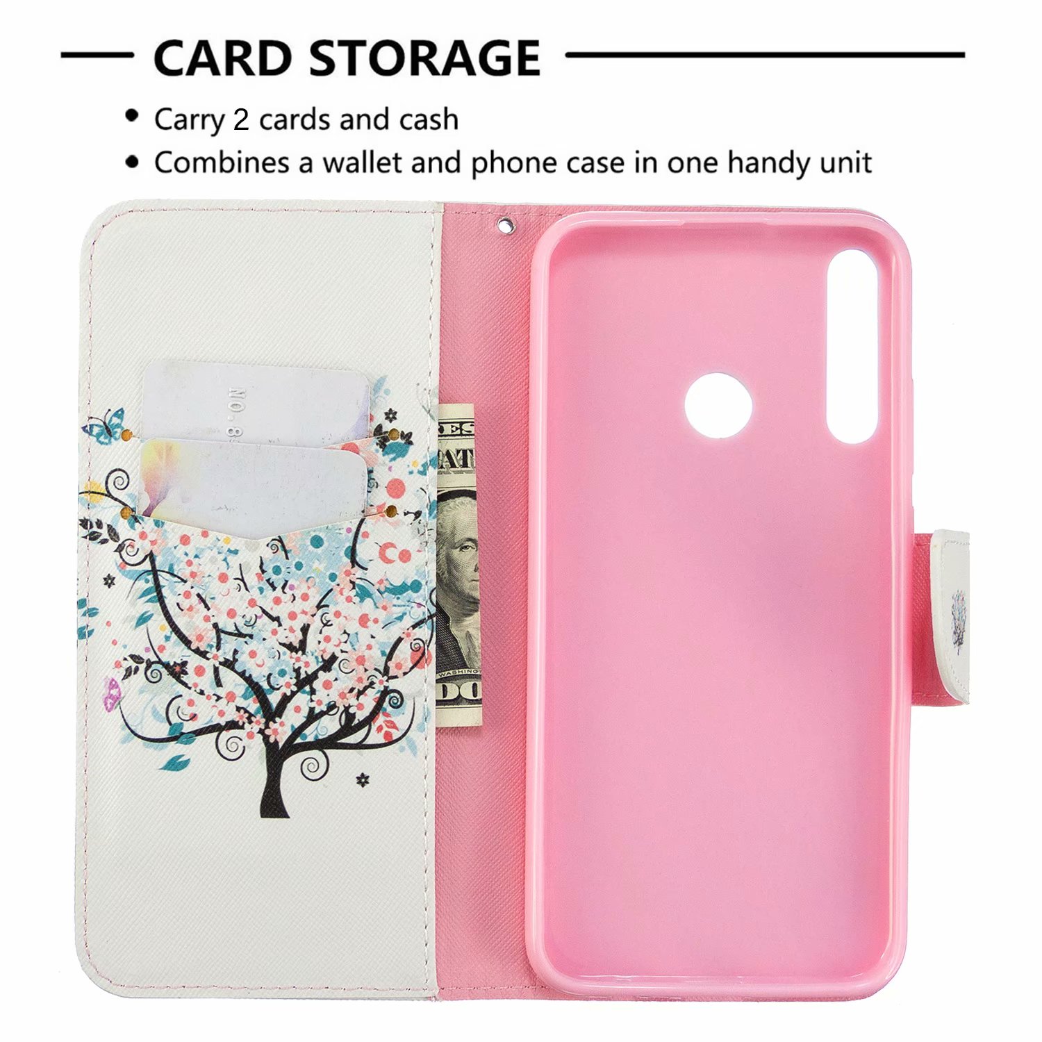 Huawei P40 Lite E Case, Flip PU Leather Wallet Bag Phone Cover for Huawei Y7p - Color tree