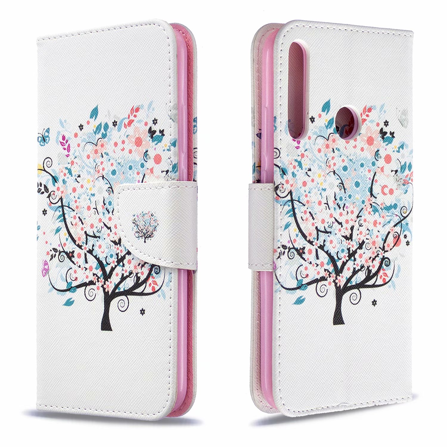 Huawei P40 Lite E Case, Flip PU Leather Wallet Bag Phone Cover for Huawei Y7p - Color tree