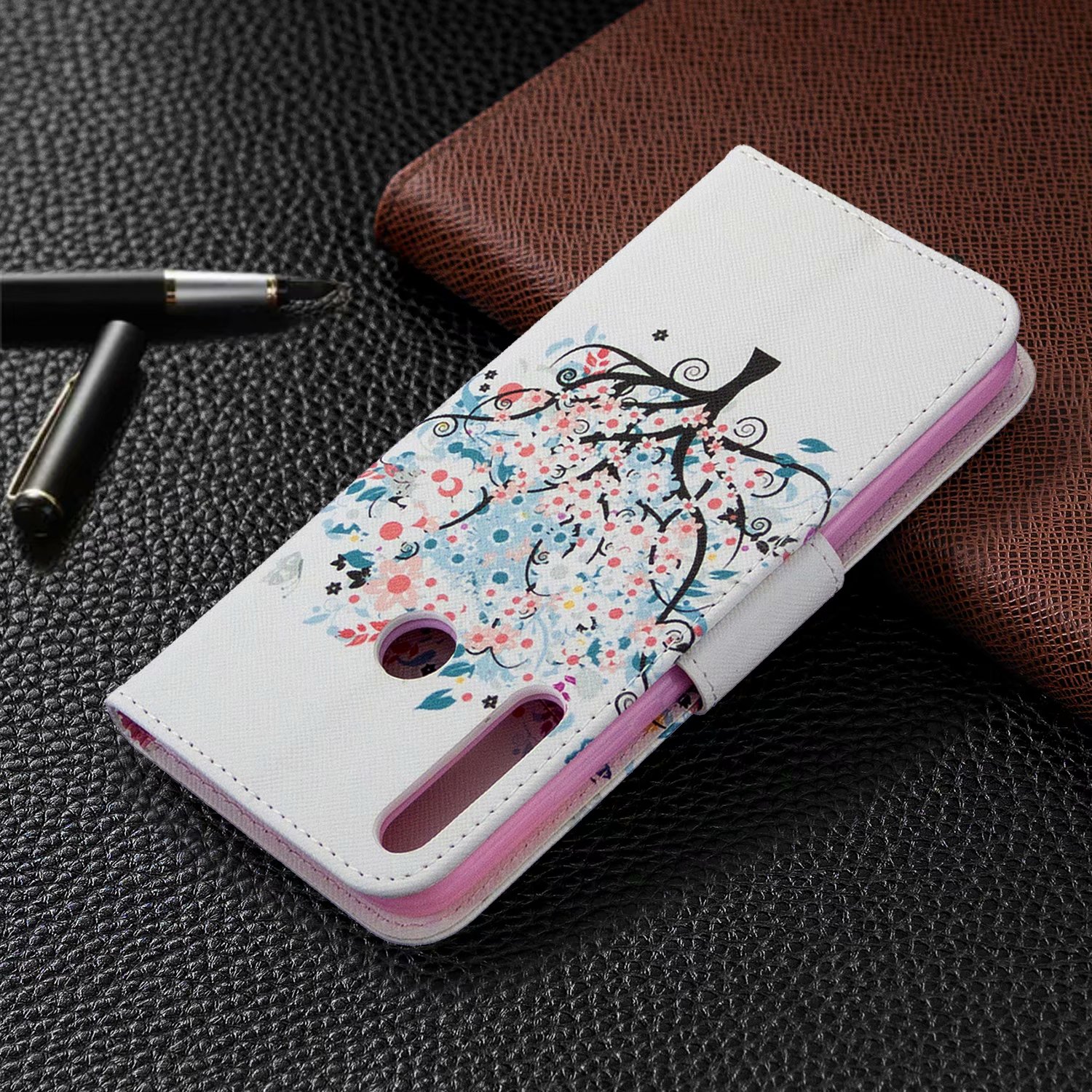 Huawei P40 Lite E Case, Flip PU Leather Wallet Bag Phone Cover for Huawei Y7p - Color tree