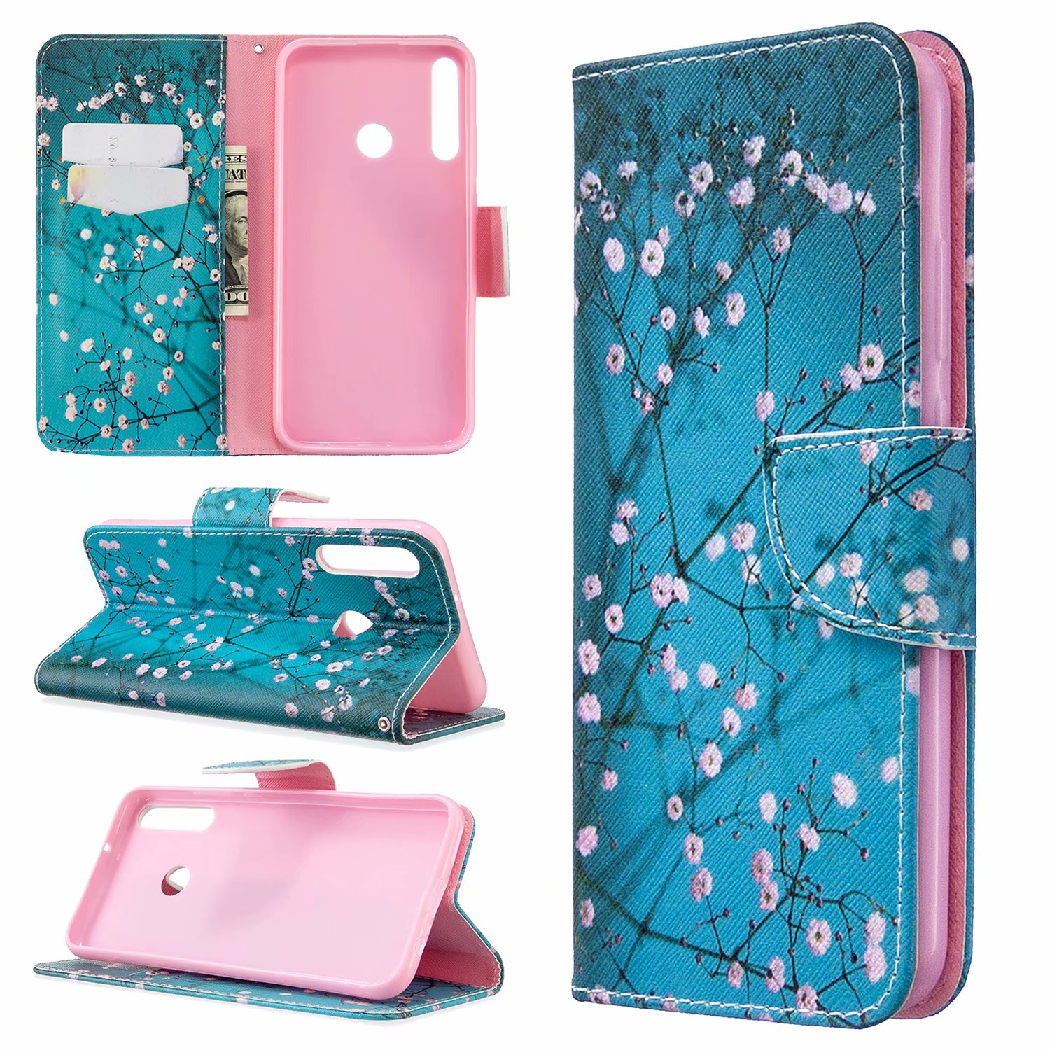 Huawei P40 Lite E Case, Flip PU Leather Wallet Bag Phone Cover for Huawei Y7p - Plum Flower