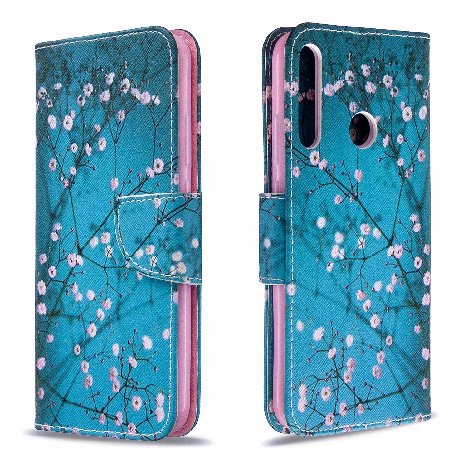 Huawei P40 Lite E Case, Flip PU Leather Wallet Bag Phone Cover for Huawei Y7p - Plum Flower