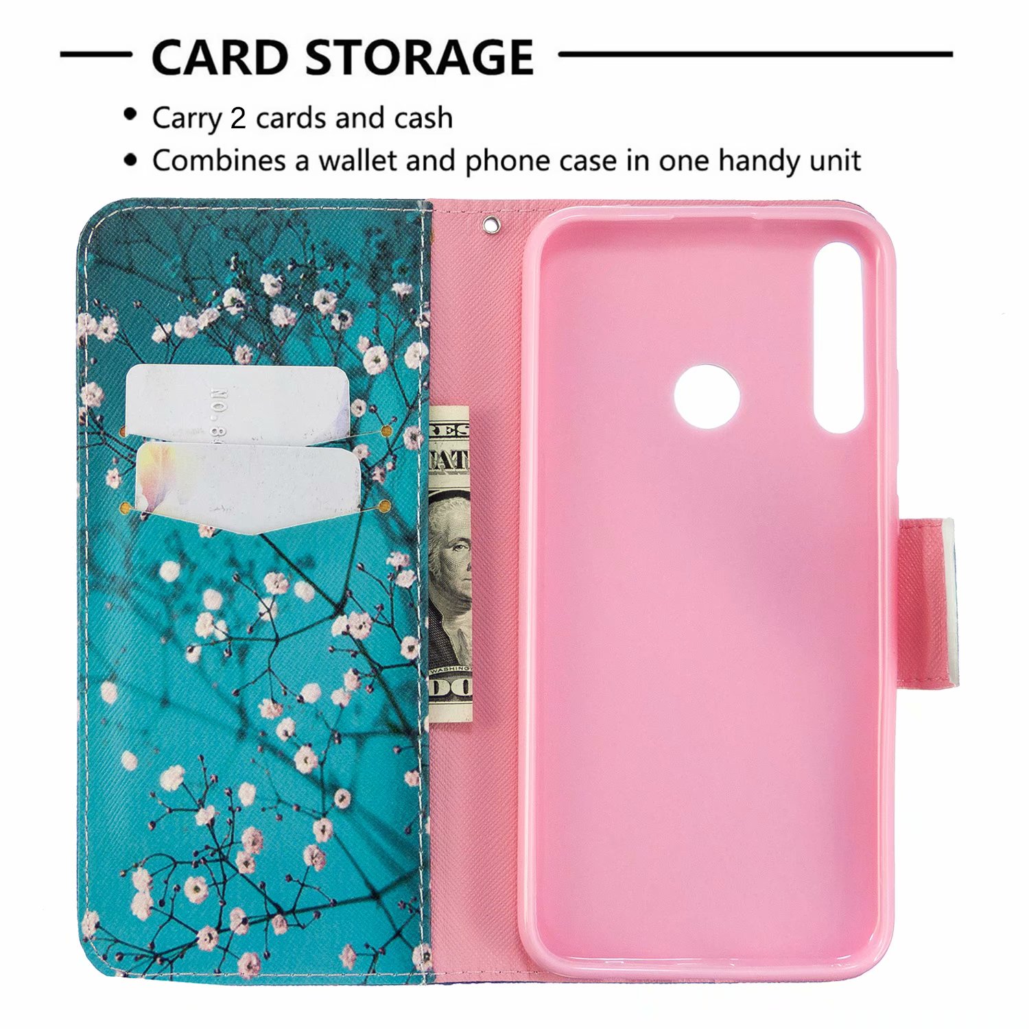 Huawei P40 Lite E Case, Flip PU Leather Wallet Bag Phone Cover for Huawei Y7p - Plum Flower