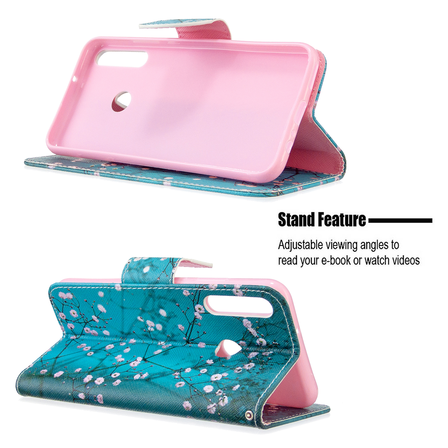 Huawei P40 Lite E Case, Flip PU Leather Wallet Bag Phone Cover for Huawei Y7p - Plum Flower