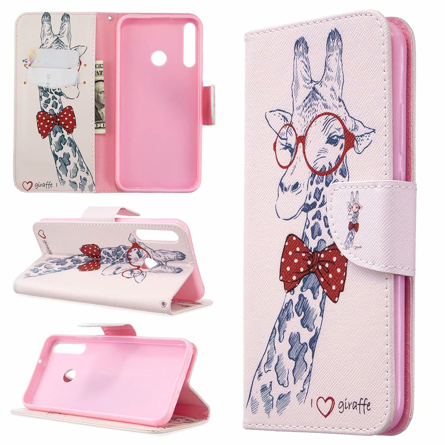 Huawei P40 Lite E Case, Flip PU Leather Wallet Bag Phone Cover for Huawei Y7p - Giraffe