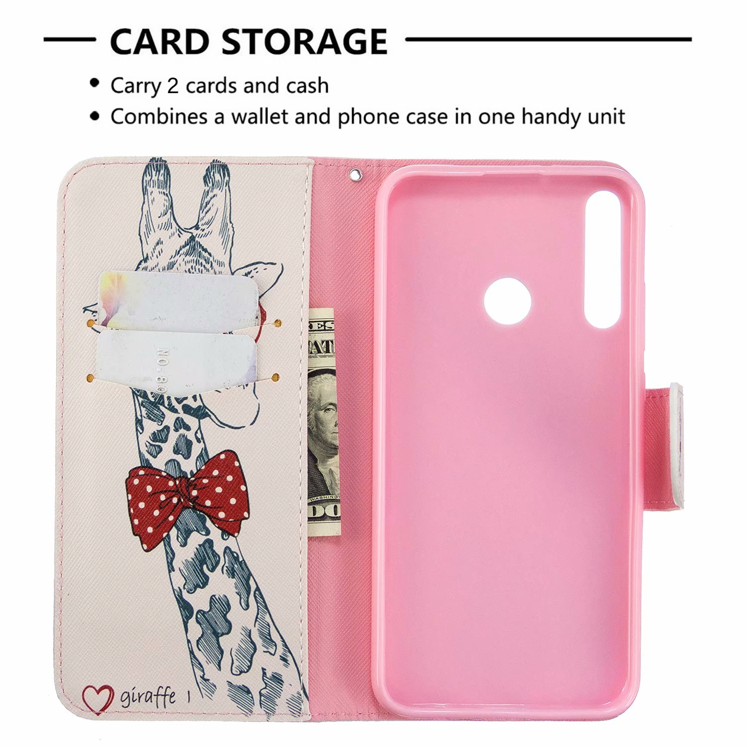 Huawei P40 Lite E Case, Flip PU Leather Wallet Bag Phone Cover for Huawei Y7p - Giraffe