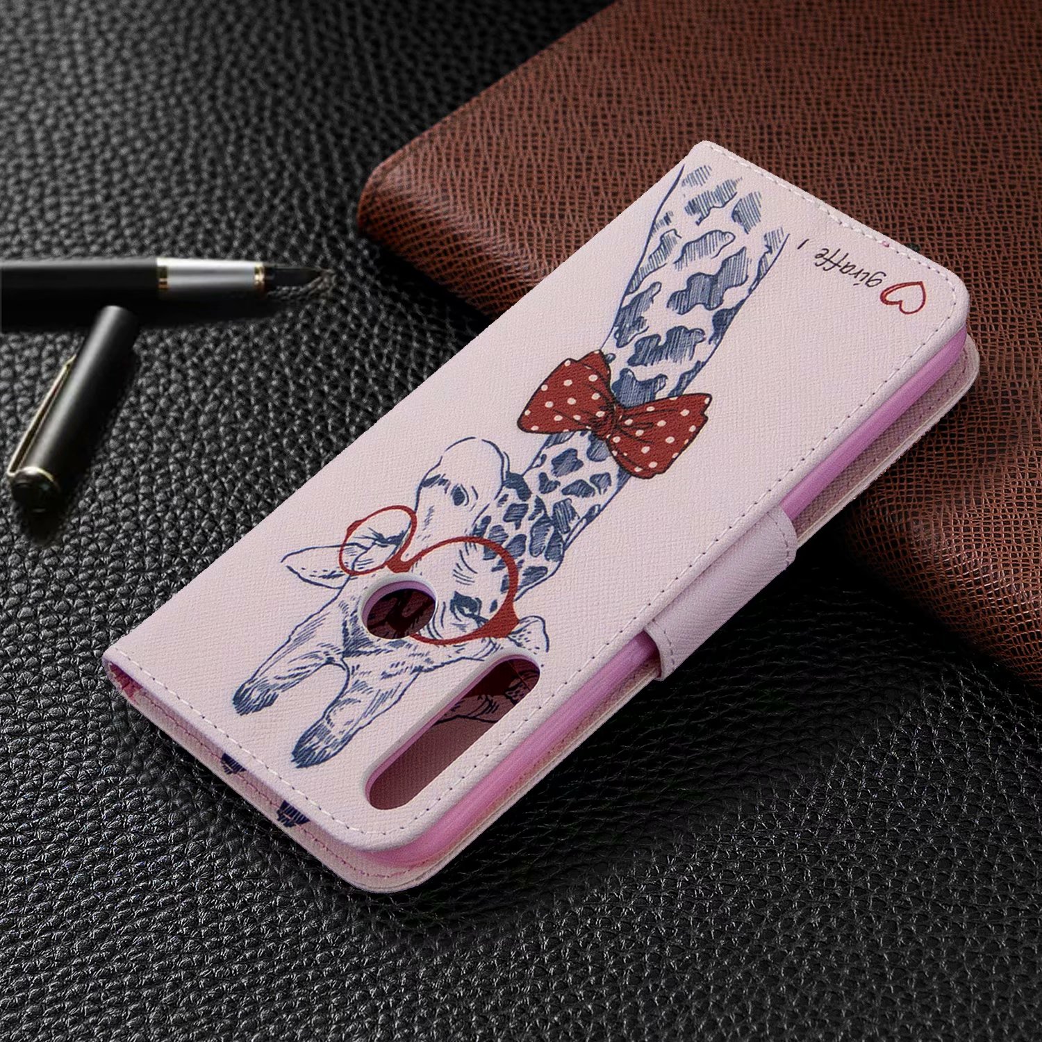 Huawei P40 Lite E Case, Flip PU Leather Wallet Bag Phone Cover for Huawei Y7p - Giraffe