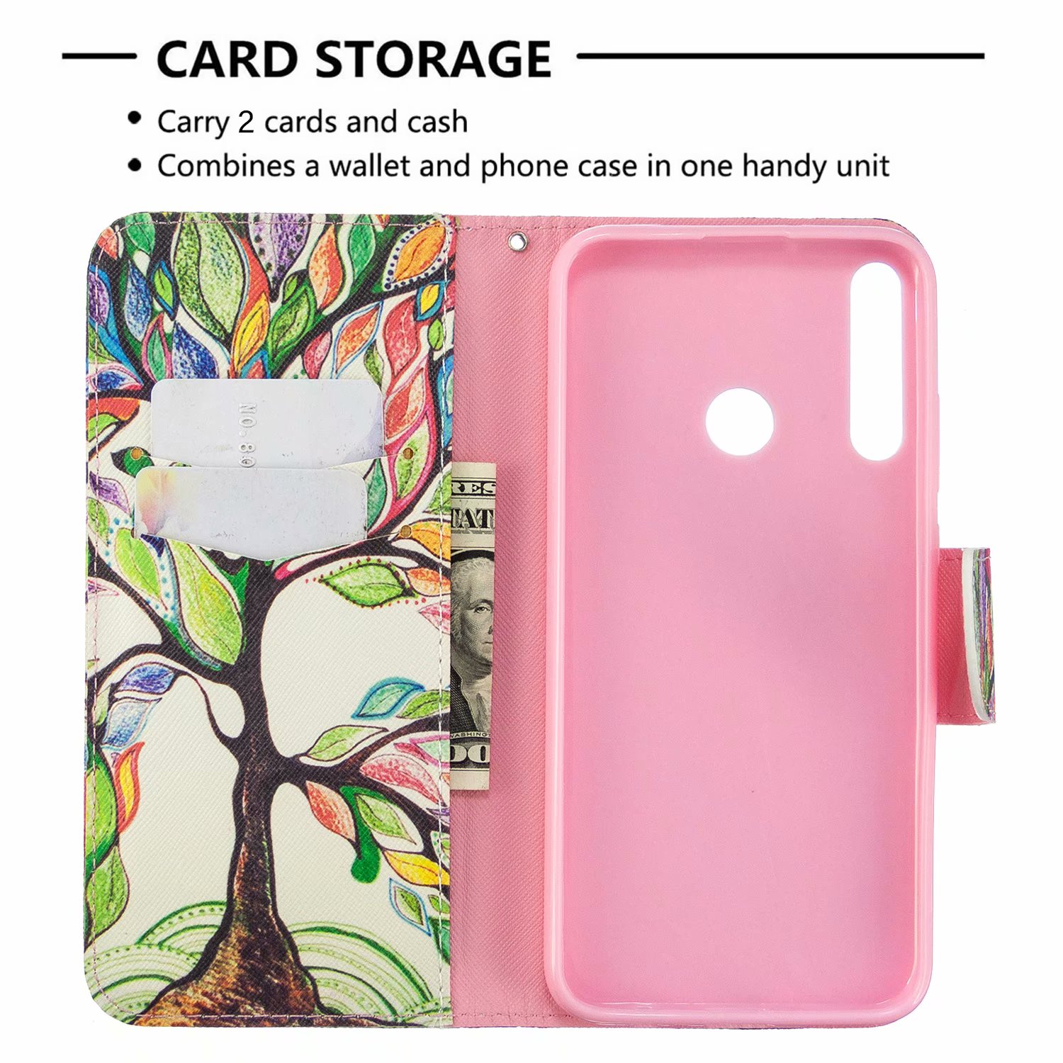 Huawei P40 Lite E Case, Flip PU Leather Wallet Bag Phone Cover for Huawei Y7p - Painting tree
