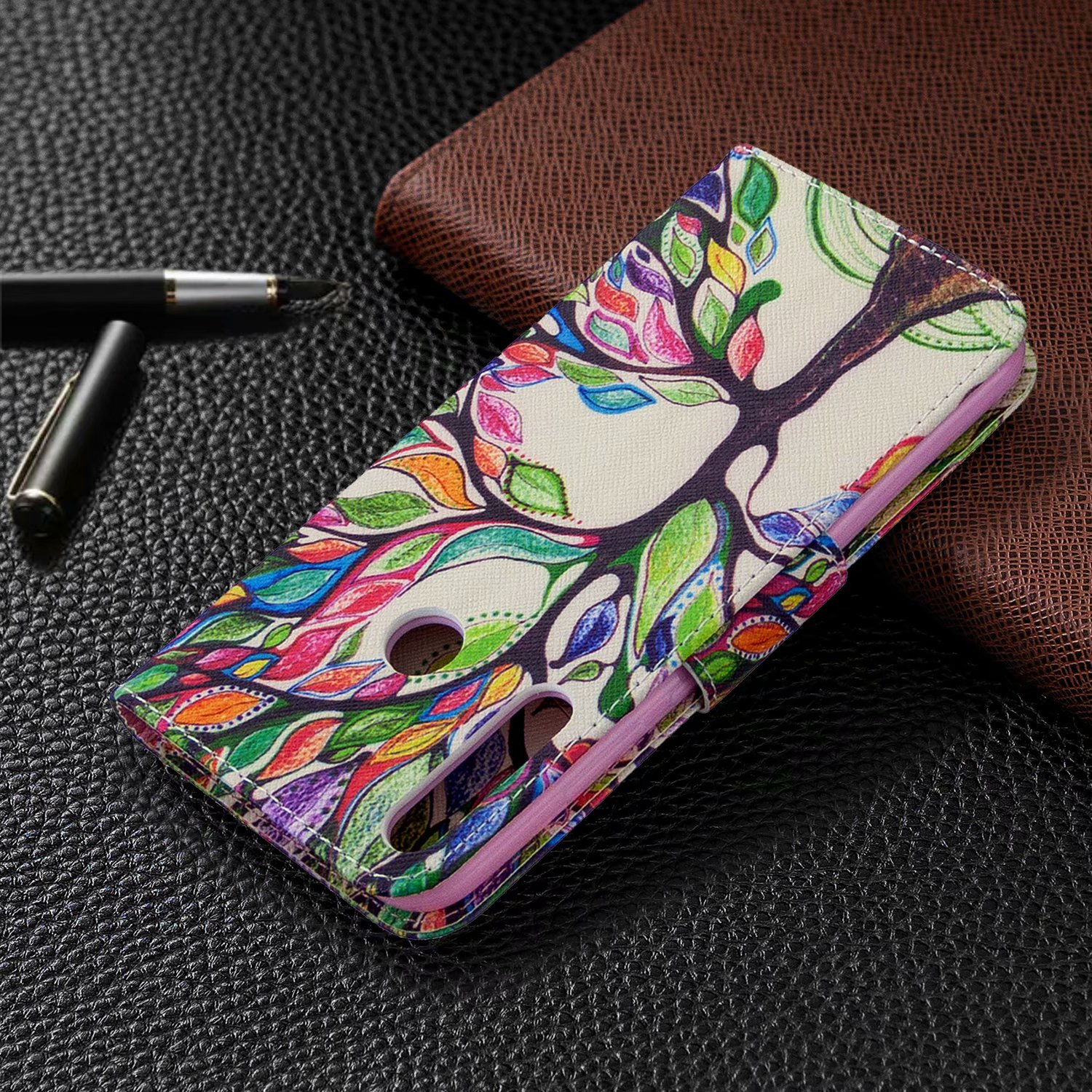 Huawei P40 Lite E Case, Flip PU Leather Wallet Bag Phone Cover for Huawei Y7p - Painting tree