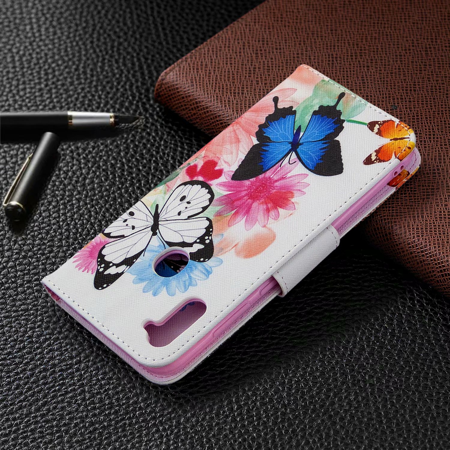 Samsung Galaxy A11 Case, Flip PU Leather Wallet Bag Phone Cover for Galaxy M11 - Flower Butterfly