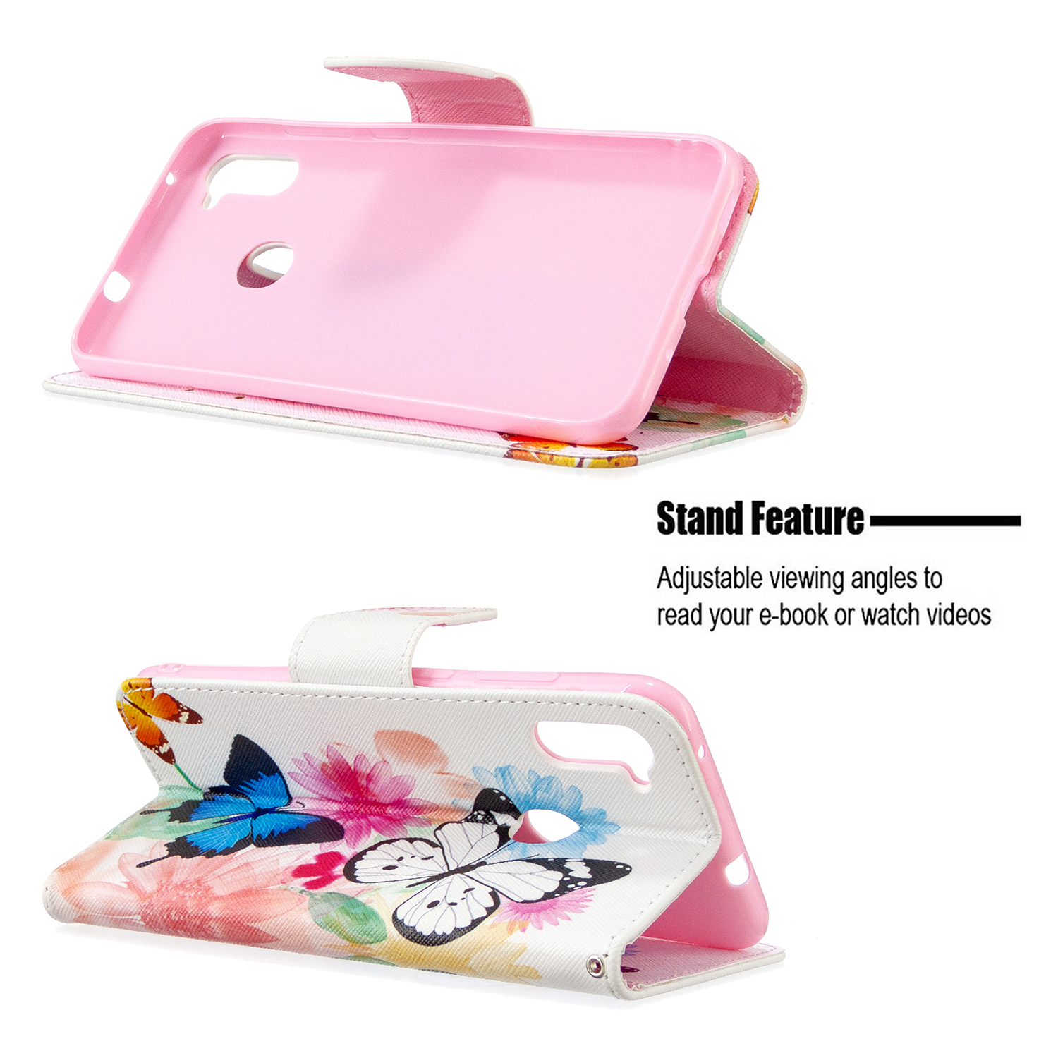 Samsung Galaxy A11 Case, Flip PU Leather Wallet Bag Phone Cover for Galaxy M11 - Flower Butterfly