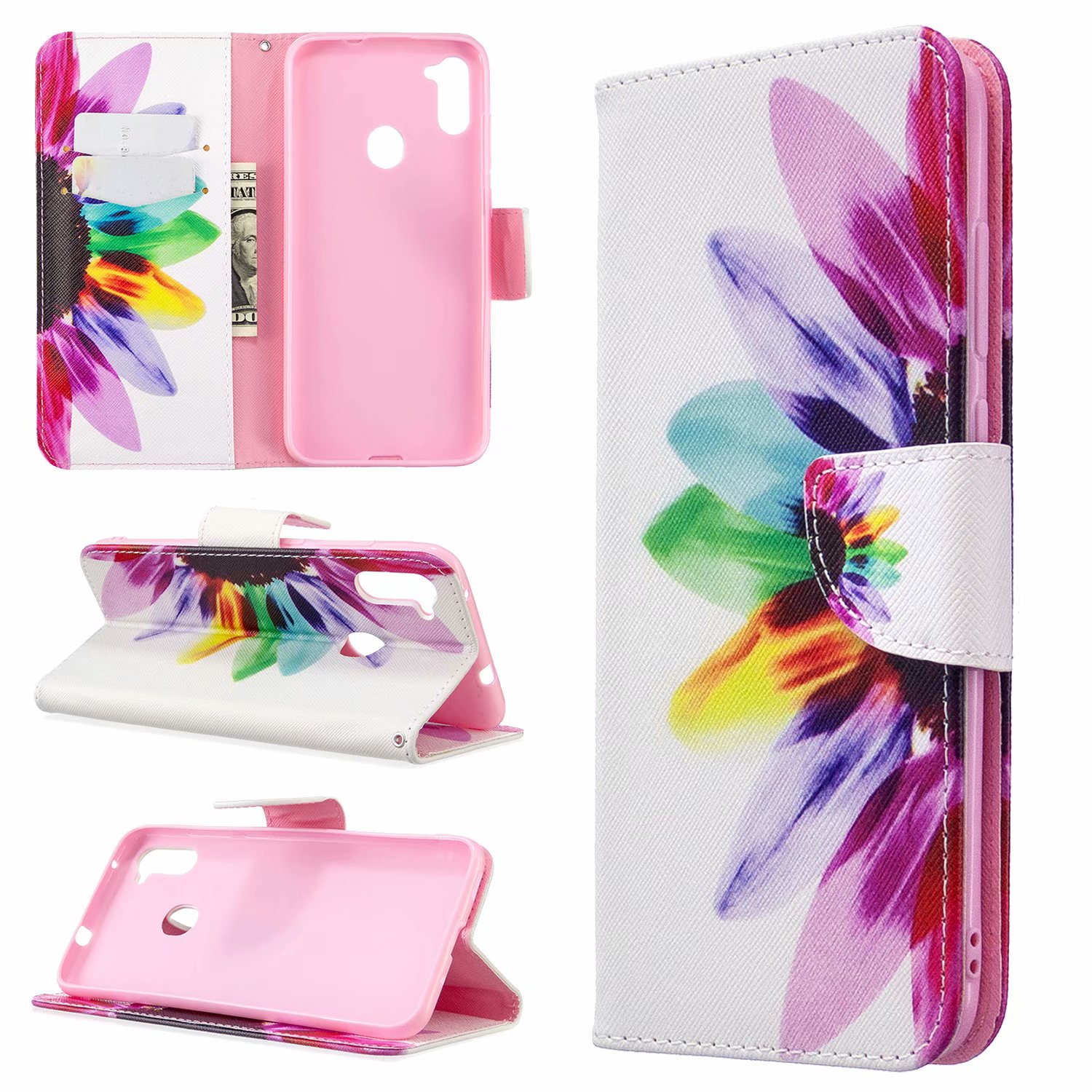 Samsung Galaxy A11 Case, Flip PU Leather Wallet Bag Phone Cover for Galaxy M11 - Sun Flower