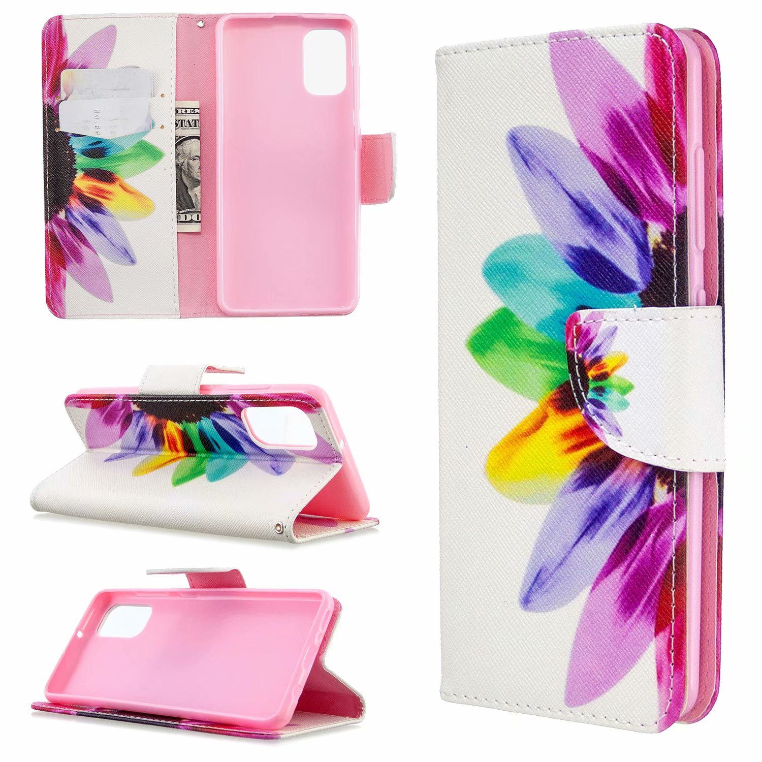 Samsung Galaxy A41 Case, Flip PU Leather Wallet Phone Cover for Galaxy A41 - Sun Flower