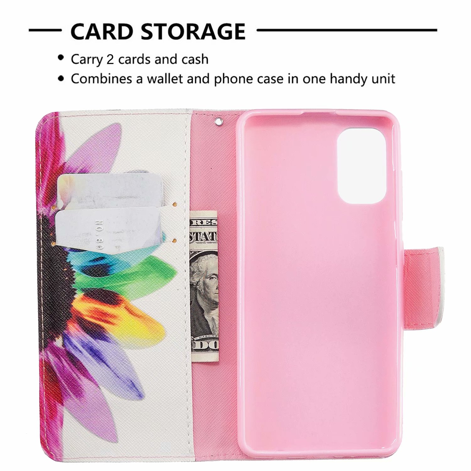 Samsung Galaxy A41 Case, Flip PU Leather Wallet Phone Cover for Galaxy A41 - Sun Flower