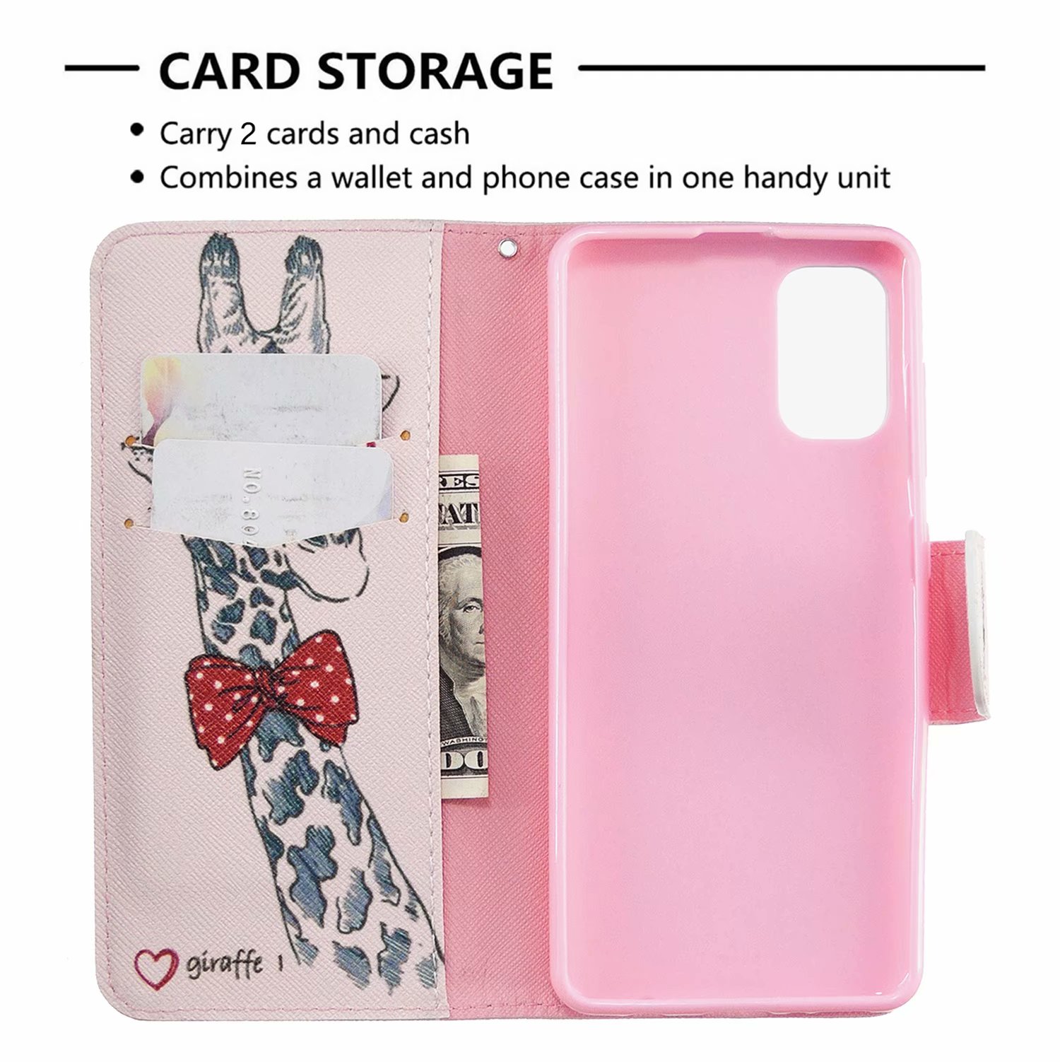 Samsung Galaxy A41 Case, Flip PU Leather Wallet Phone Cover for Galaxy A41 - Giraffe