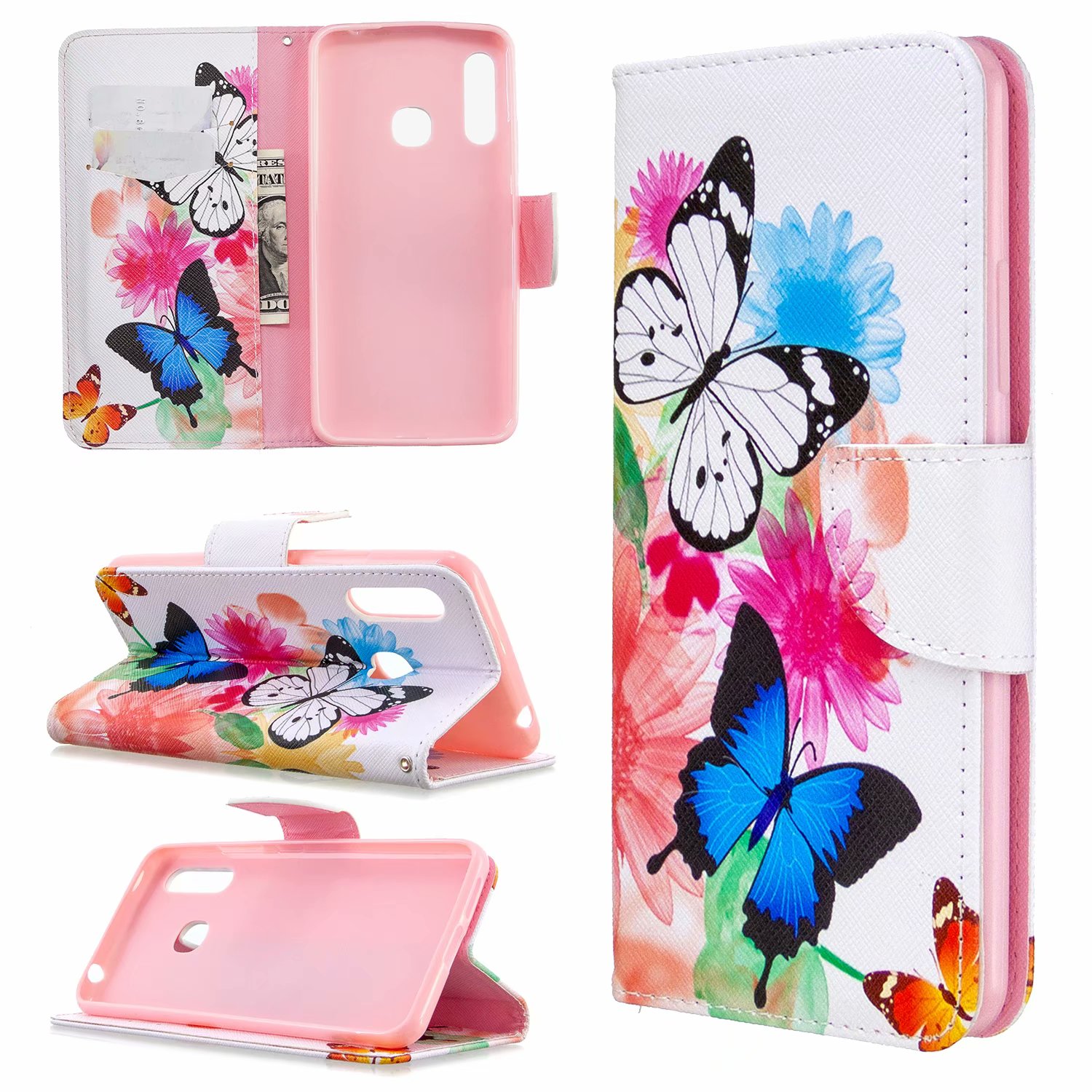 Samsung Galaxy A70e Case, Flip PU Leather Wallet Phone Bag Cover for Galaxy A70e - Flower Butterfly