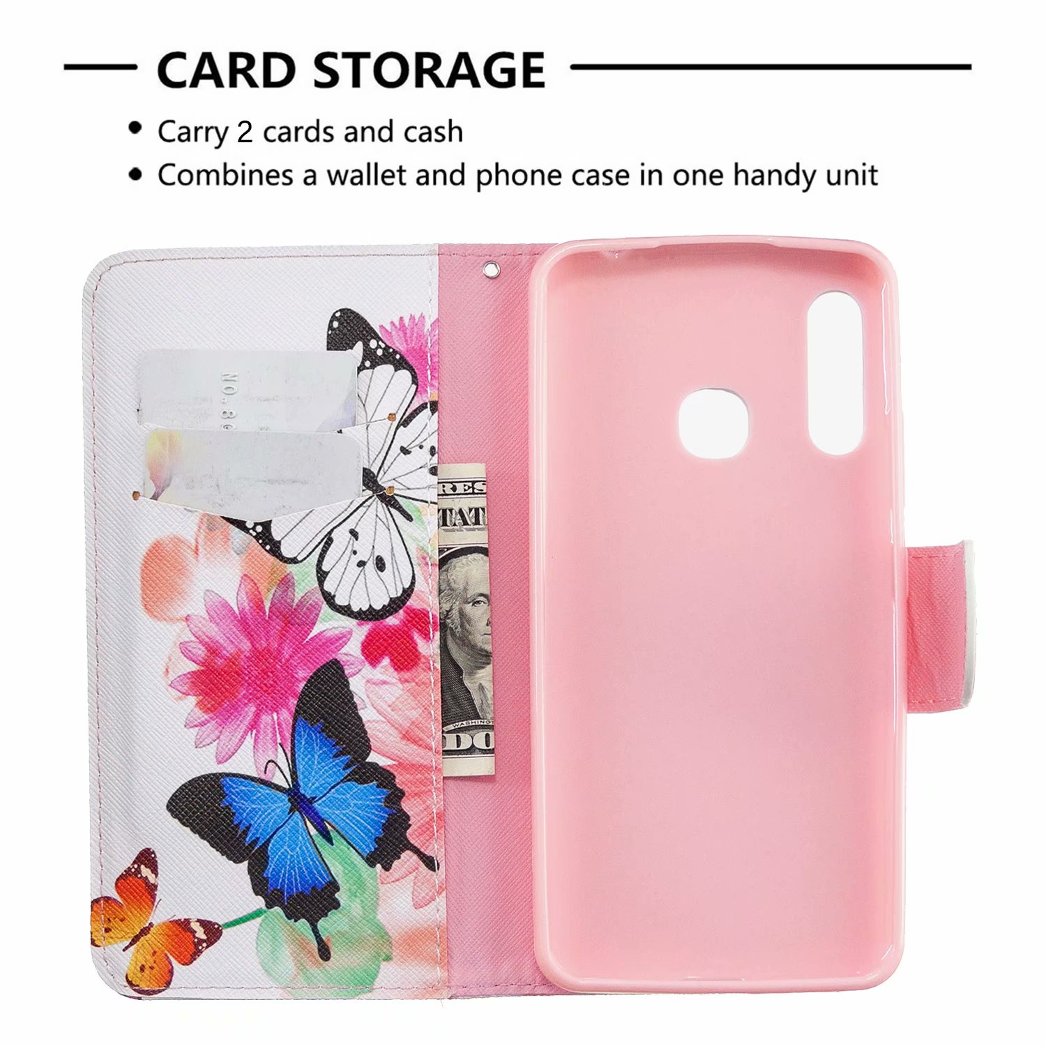 Samsung Galaxy A70e Case, Flip PU Leather Wallet Phone Bag Cover for Galaxy A70e - Flower Butterfly