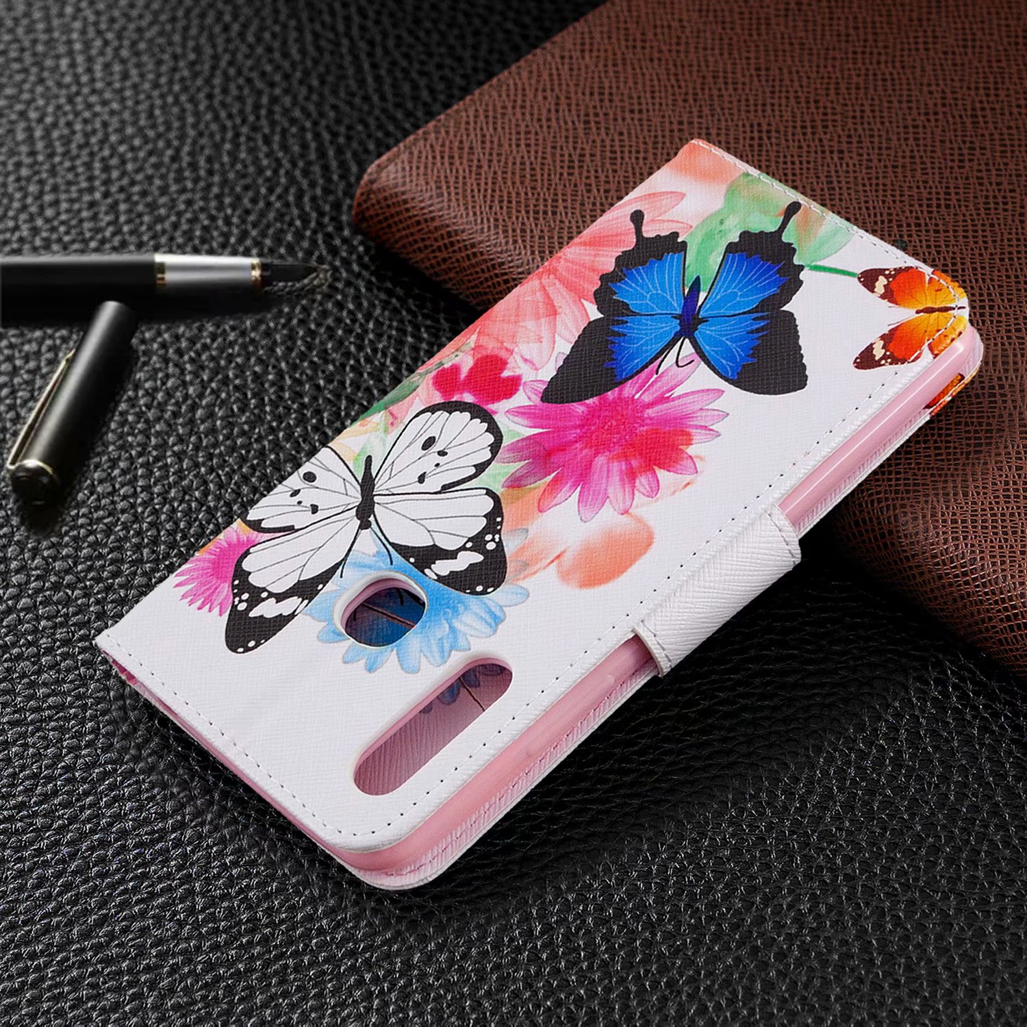 Samsung Galaxy A70e Case, Flip PU Leather Wallet Phone Bag Cover for Galaxy A70e - Flower Butterfly