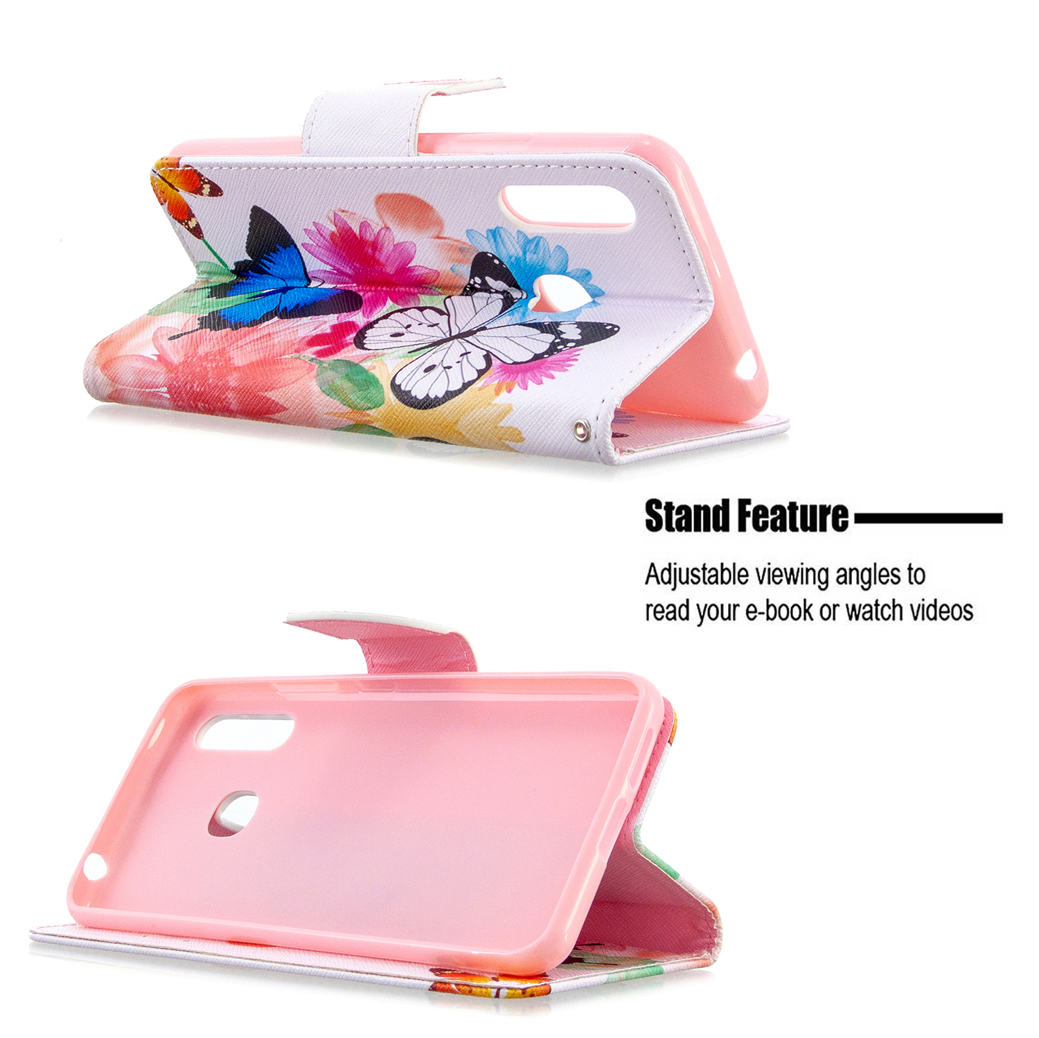 Samsung Galaxy A70e Case, Flip PU Leather Wallet Phone Bag Cover for Galaxy A70e - Flower Butterfly