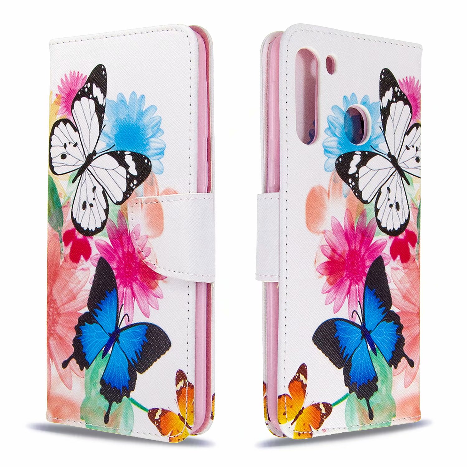 Samsung Galaxy A21 Case, Flip PU Leather Wallet Phone Bag Cover for Samsung A21 - Flower Butterfly