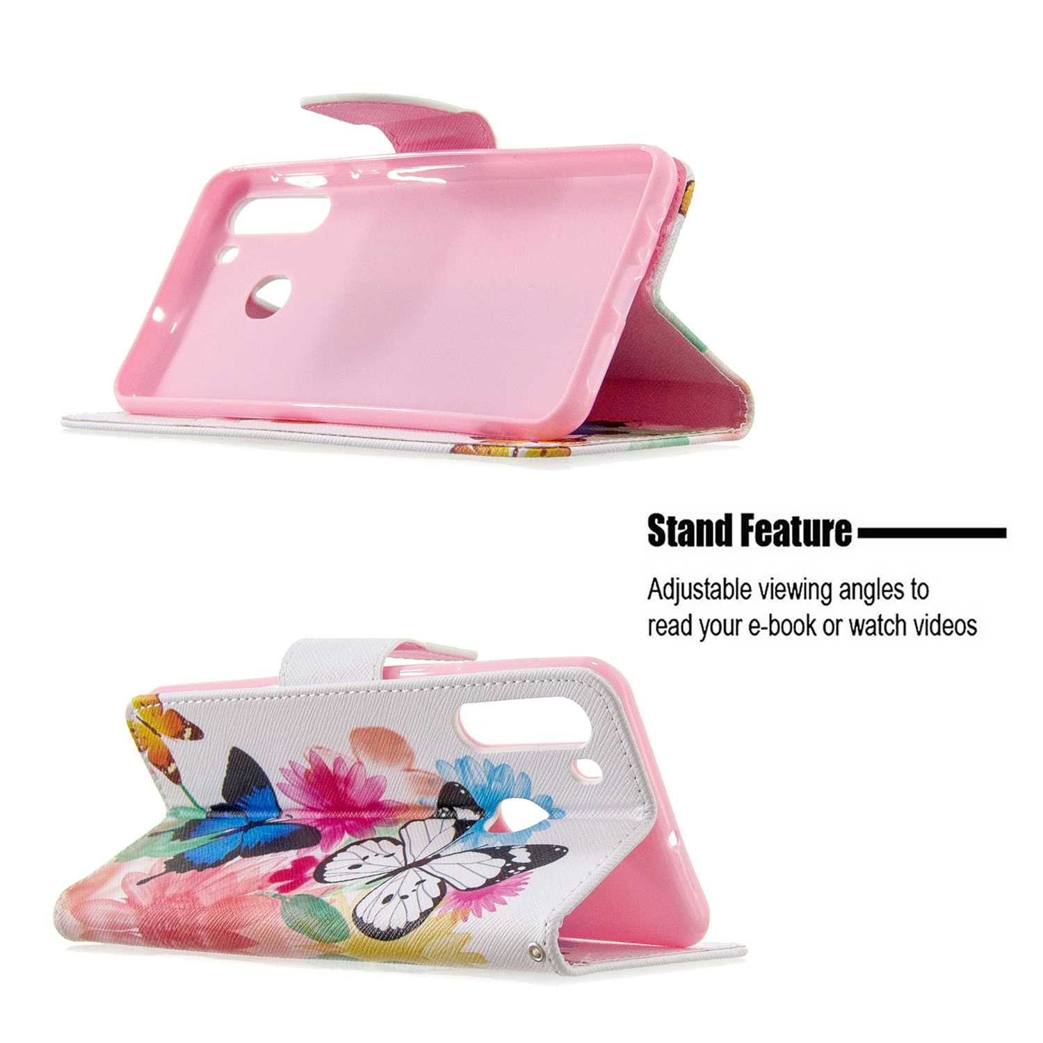 Samsung Galaxy A21 Case, Flip PU Leather Wallet Phone Bag Cover for Samsung A21 - Flower Butterfly