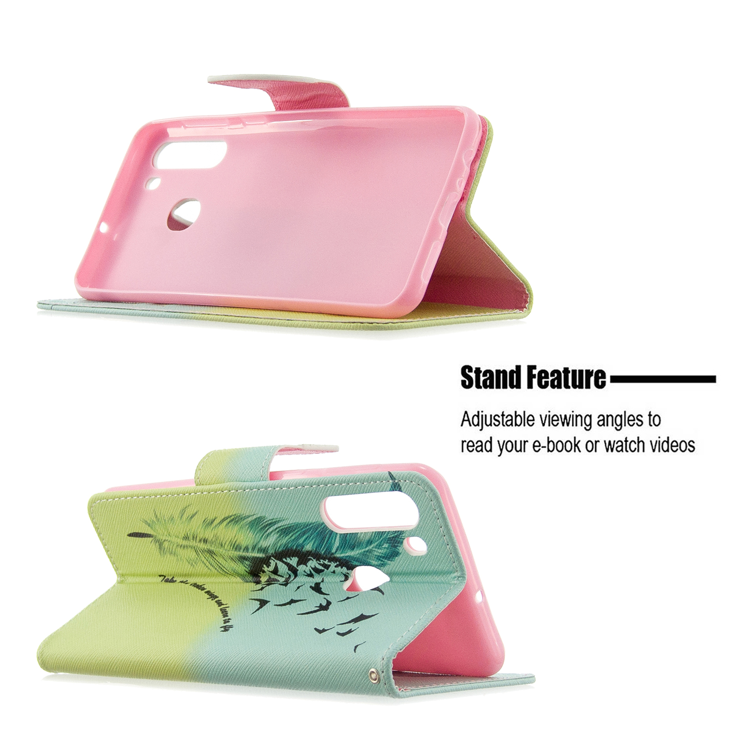 Samsung Galaxy A21 Case, Flip PU Leather Wallet Phone Bag Cover for Samsung A21 - Free feather