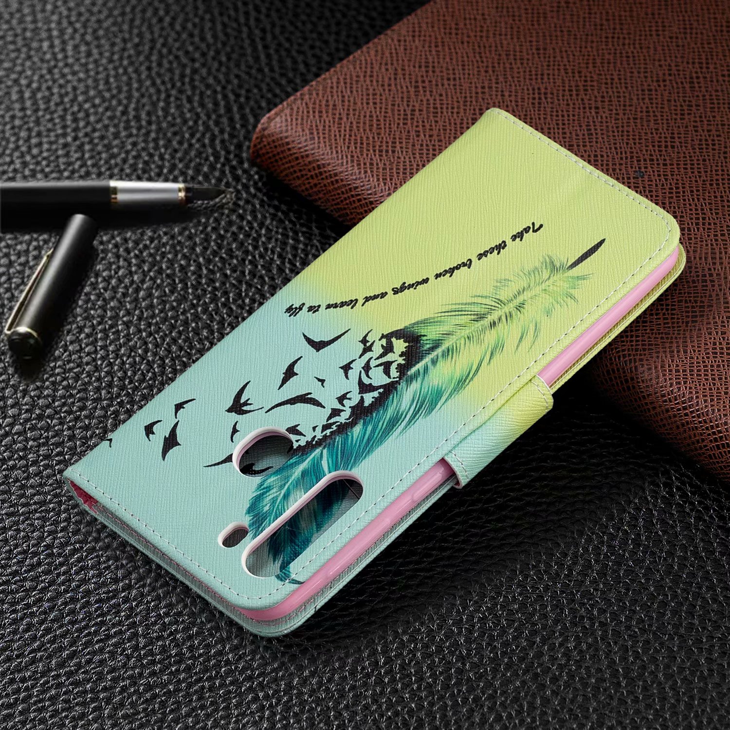 Samsung Galaxy A21 Case, Flip PU Leather Wallet Phone Bag Cover for Samsung A21 - Free feather
