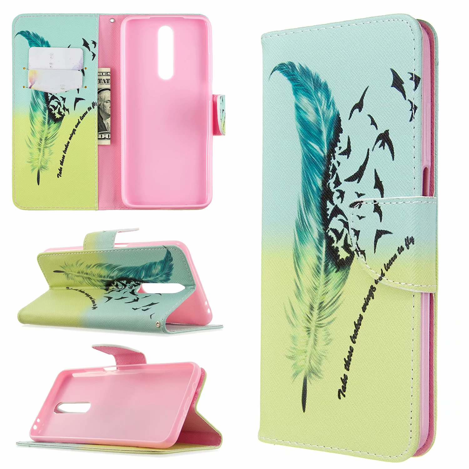 Xiaomi Redmi K30 Case, Colorful Flip PU Leather Wallet Phone Bag Cover for Redmi K30 - Free feather
