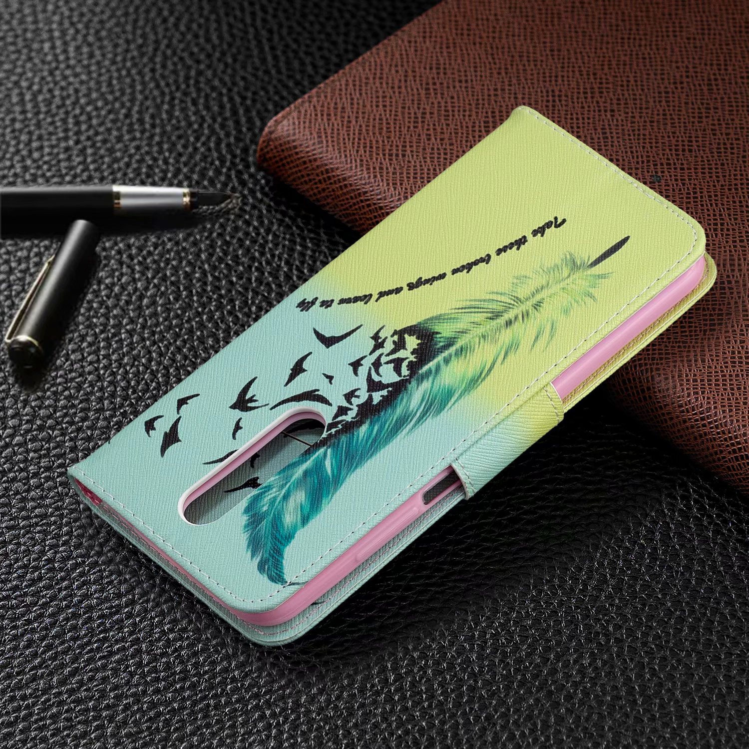Xiaomi Redmi K30 Case, Colorful Flip PU Leather Wallet Phone Bag Cover for Redmi K30 - Free feather