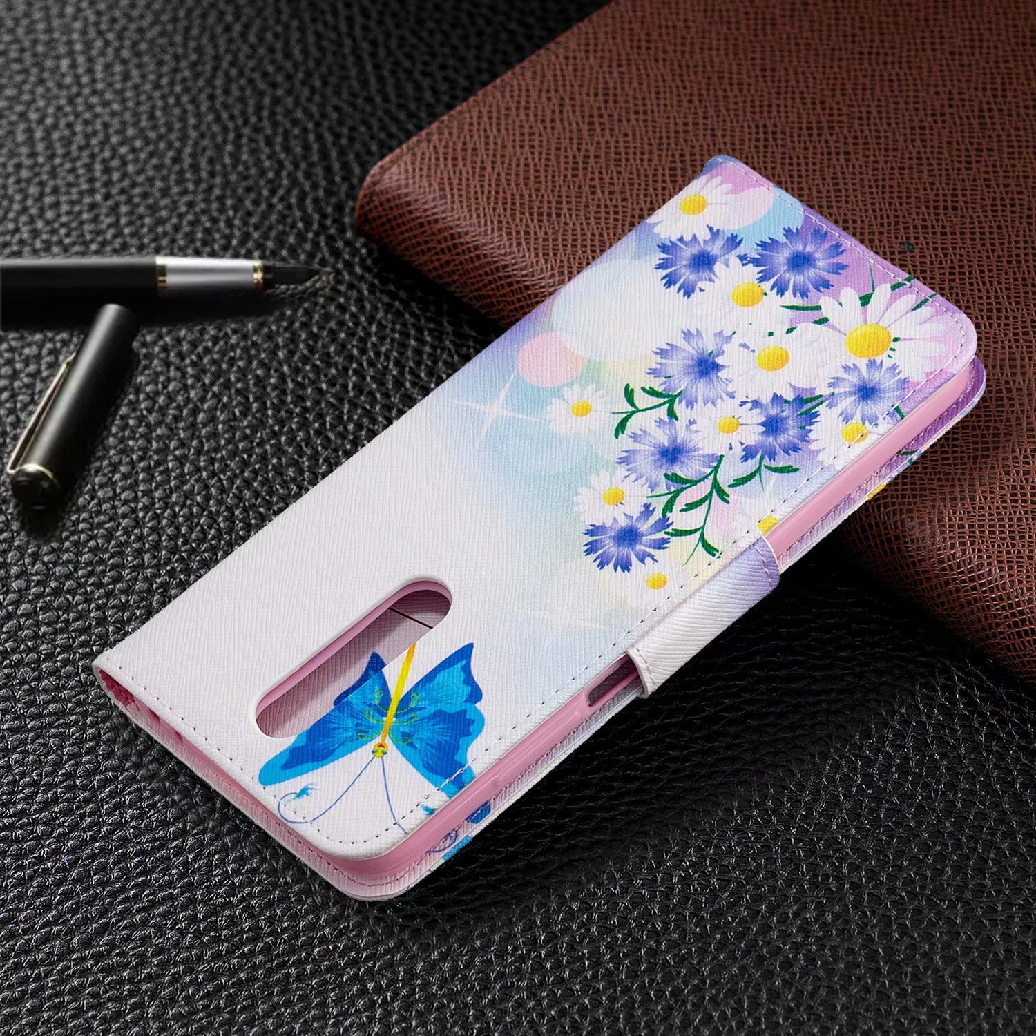 Xiaomi Redmi K30 Case, Flip PU Leather Wallet Phone Bag Cover for Redmi K30 - Flower Butterfly