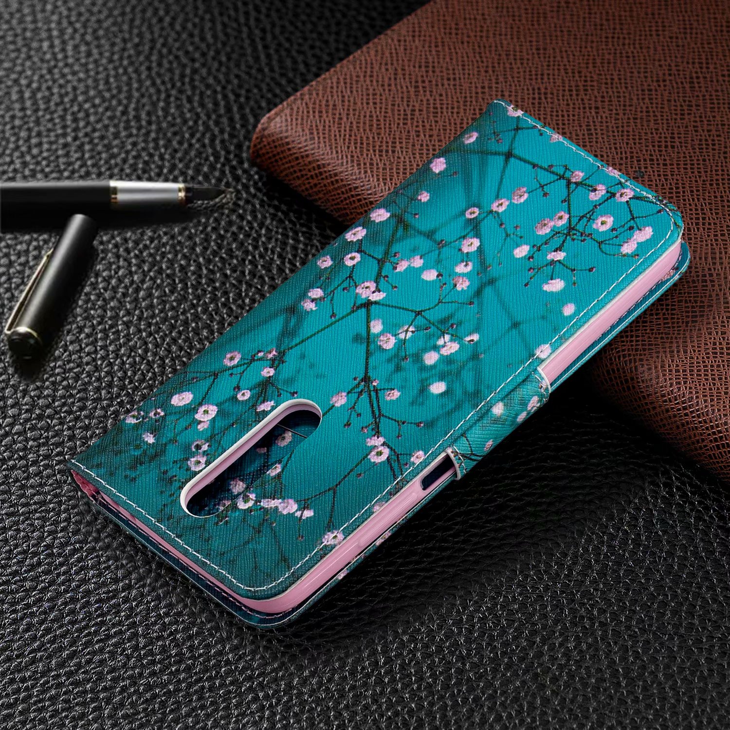 Xiaomi Redmi K30 Case, Colorful Flip PU Leather Wallet Phone Bag Cover for Redmi K30 - Plum Flower