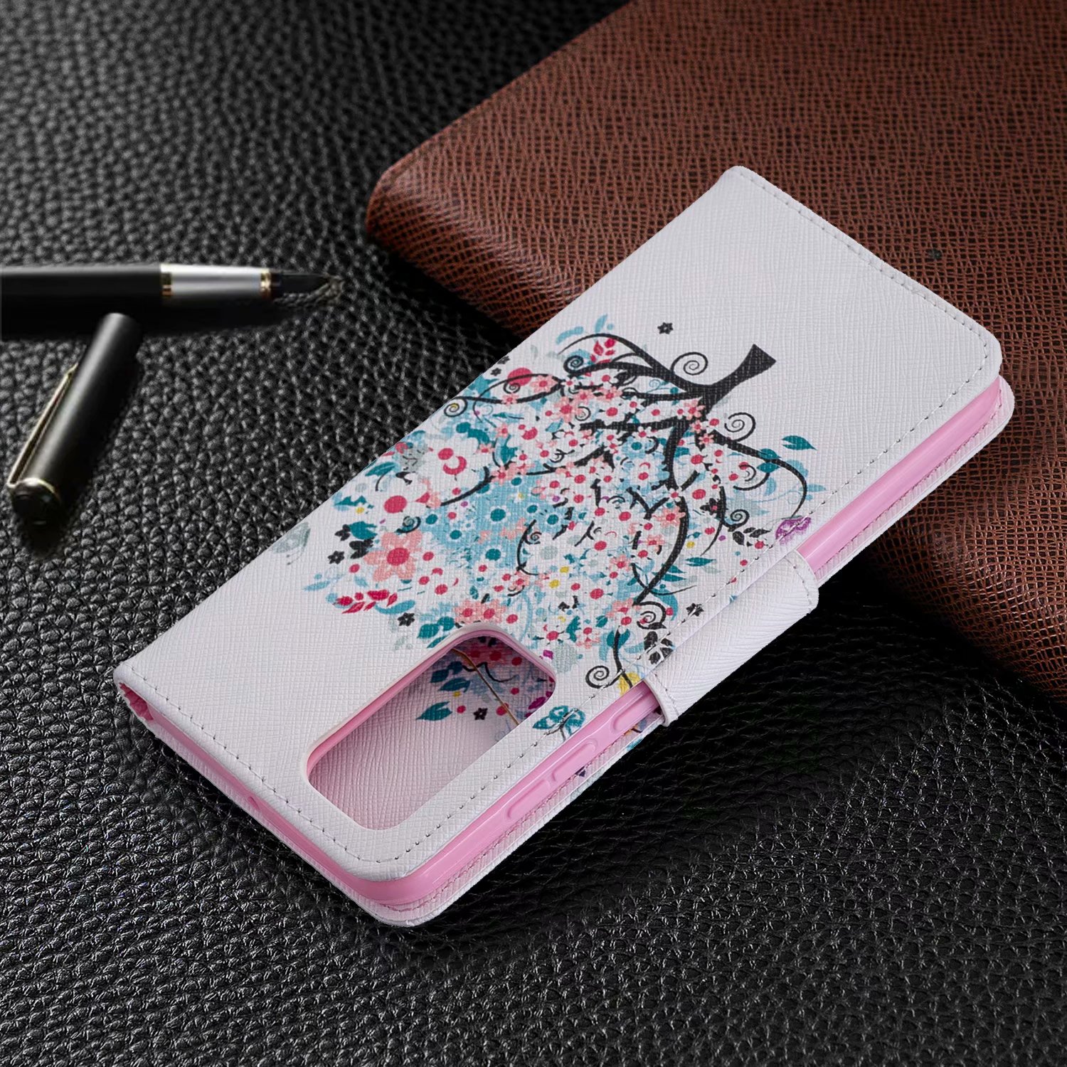Huawei P40 Case, Flip PU Leather Wallet Phone Cover for Huawei P40  - Color tree