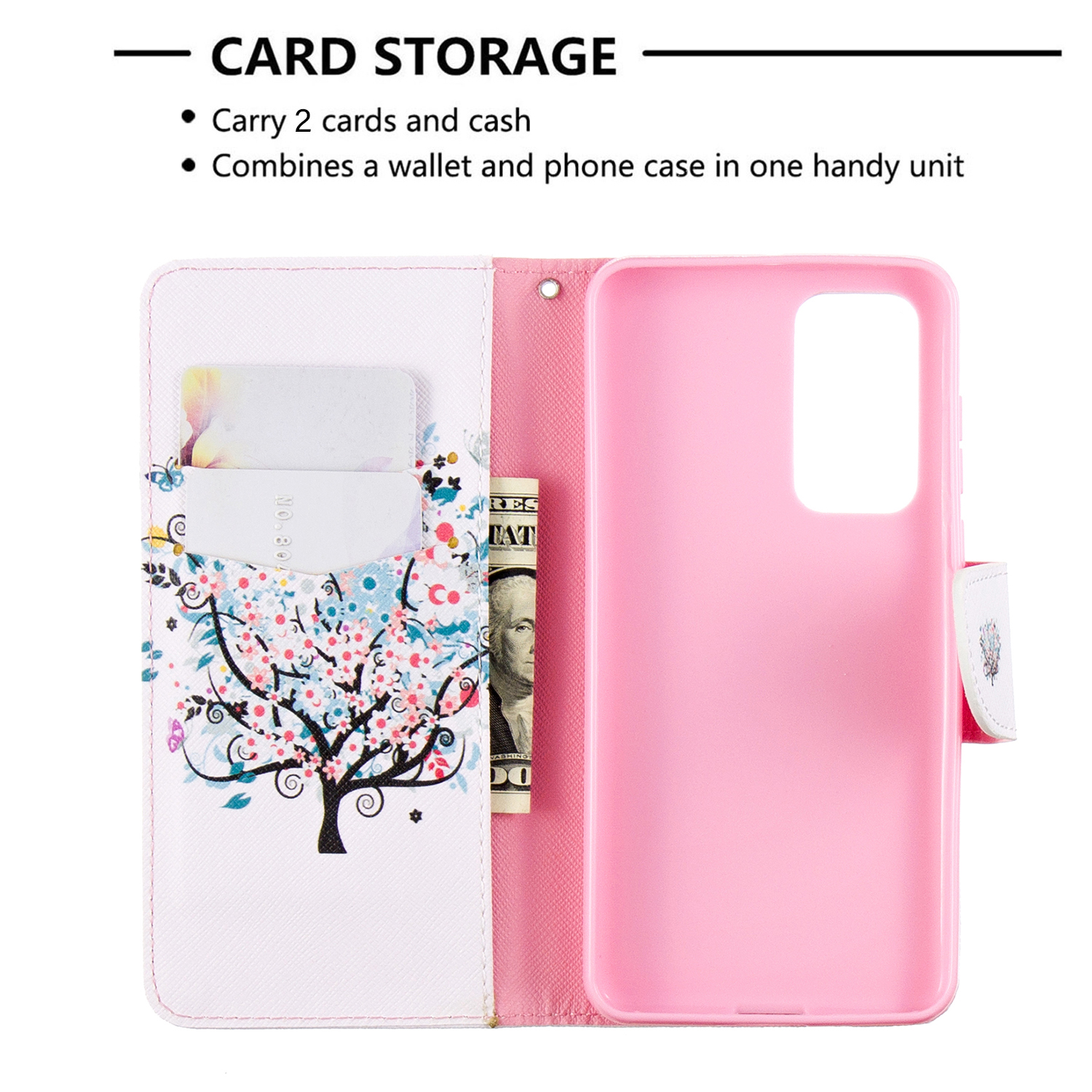 Huawei P40 Case, Flip PU Leather Wallet Phone Cover for Huawei P40  - Color tree
