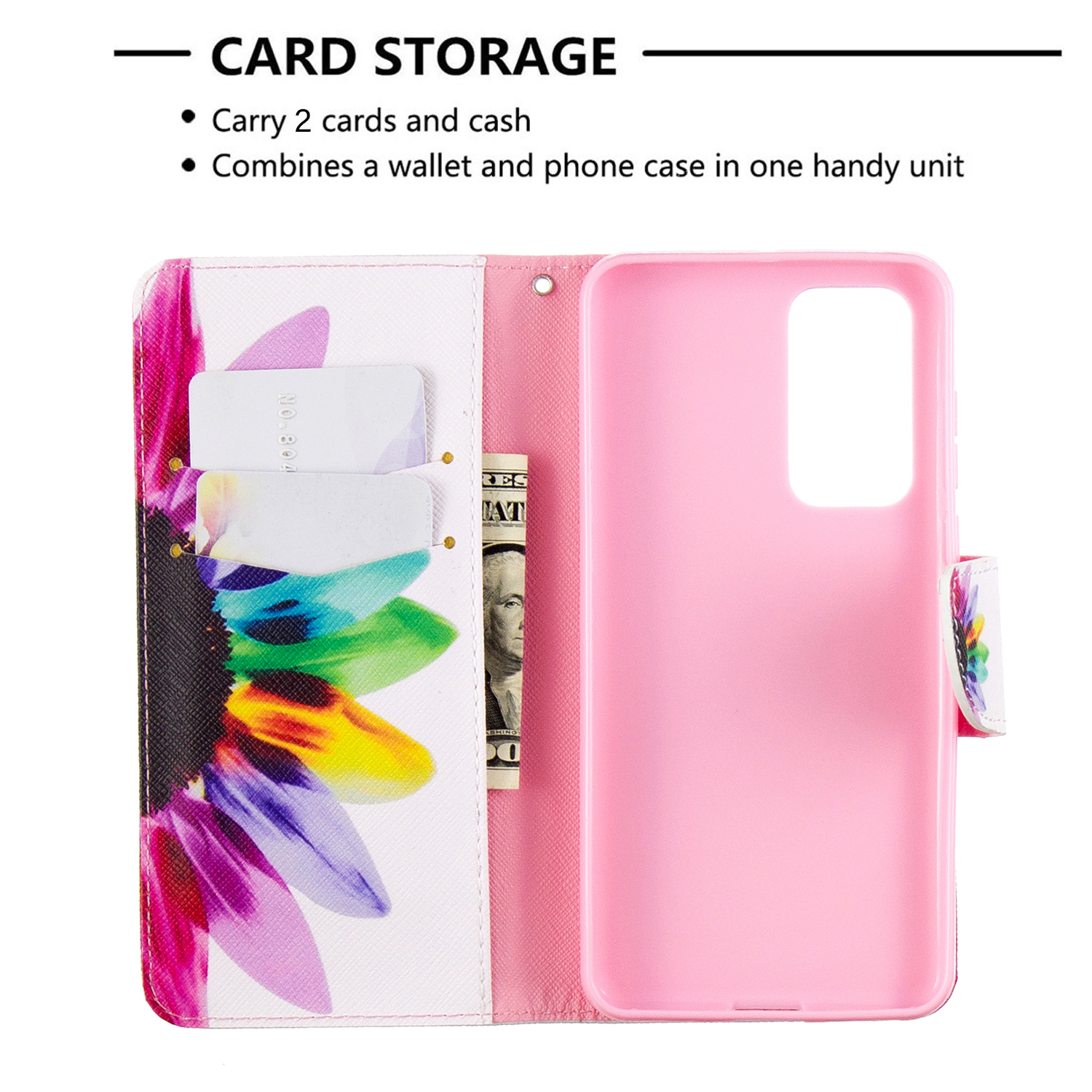 Huawei P40 Case, Flip PU Leather Wallet Phone Cover for Huawei P40  - Sun Flower