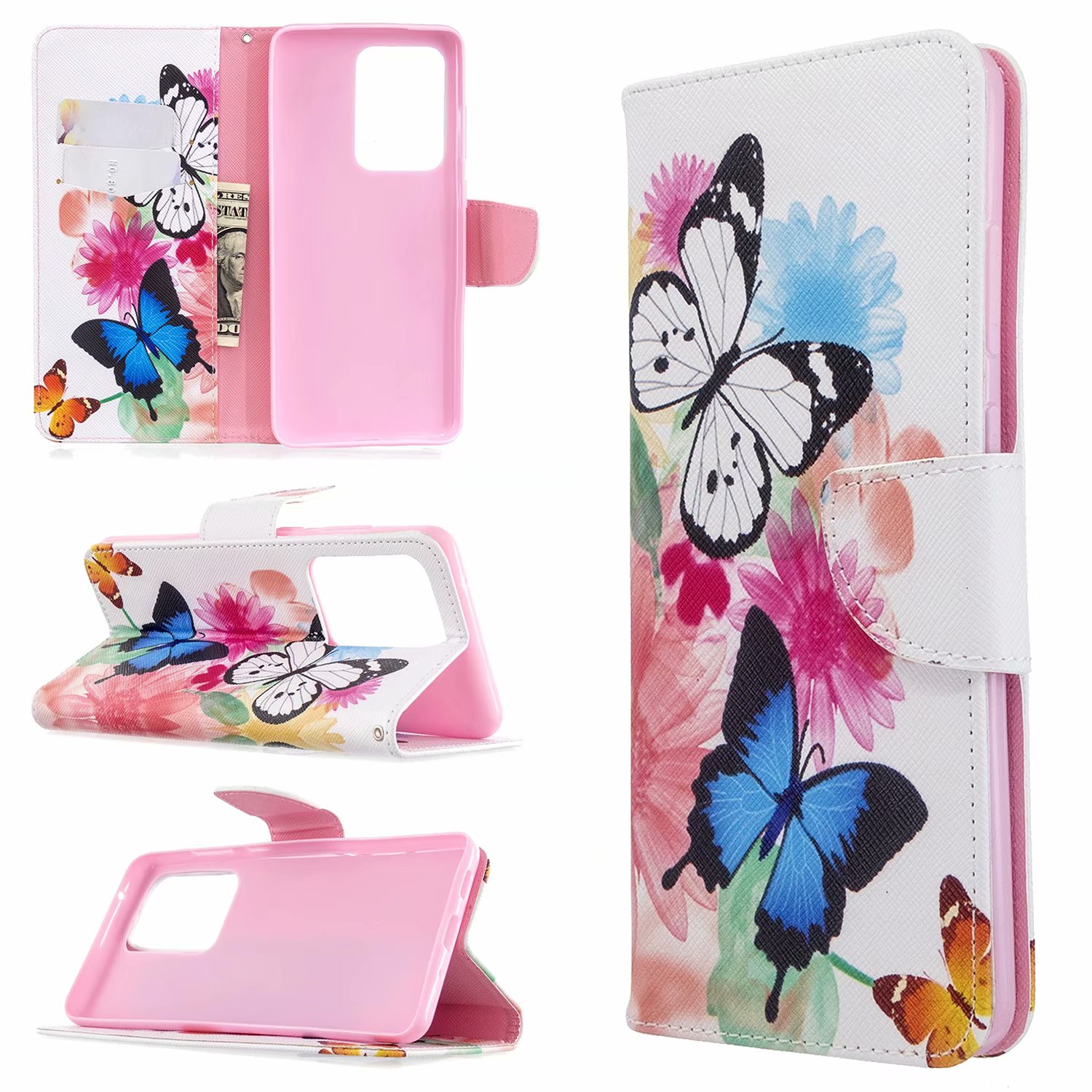 Samsung Galaxy S20 Ultra 5G Case, Flip Wallet Phone Cover for Galaxy S11 Plus - Flower Butterfly
