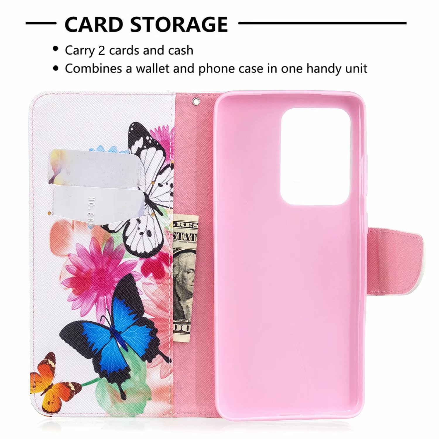 Samsung Galaxy S20 Ultra 5G Case, Flip Wallet Phone Cover for Galaxy S11 Plus - Flower Butterfly