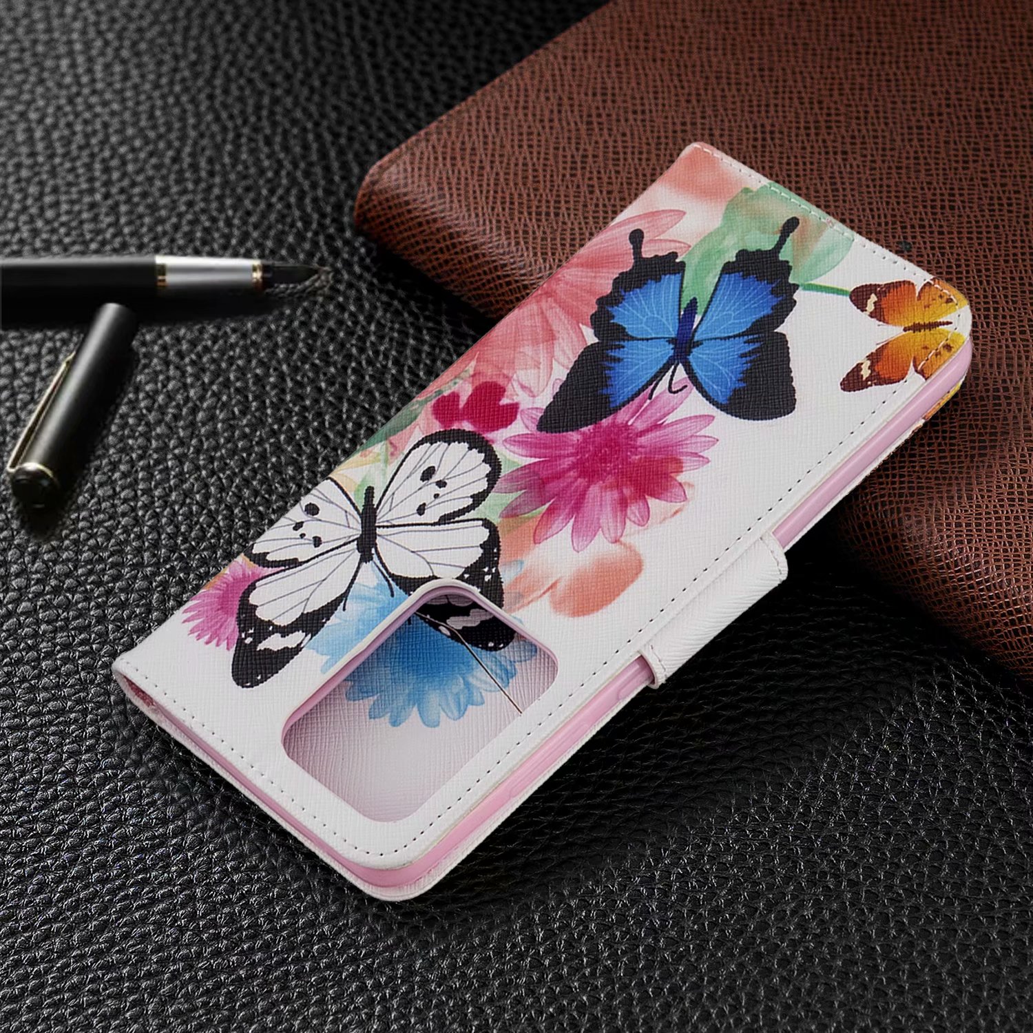 Samsung Galaxy S20 Ultra 5G Case, Flip Wallet Phone Cover for Galaxy S11 Plus - Flower Butterfly