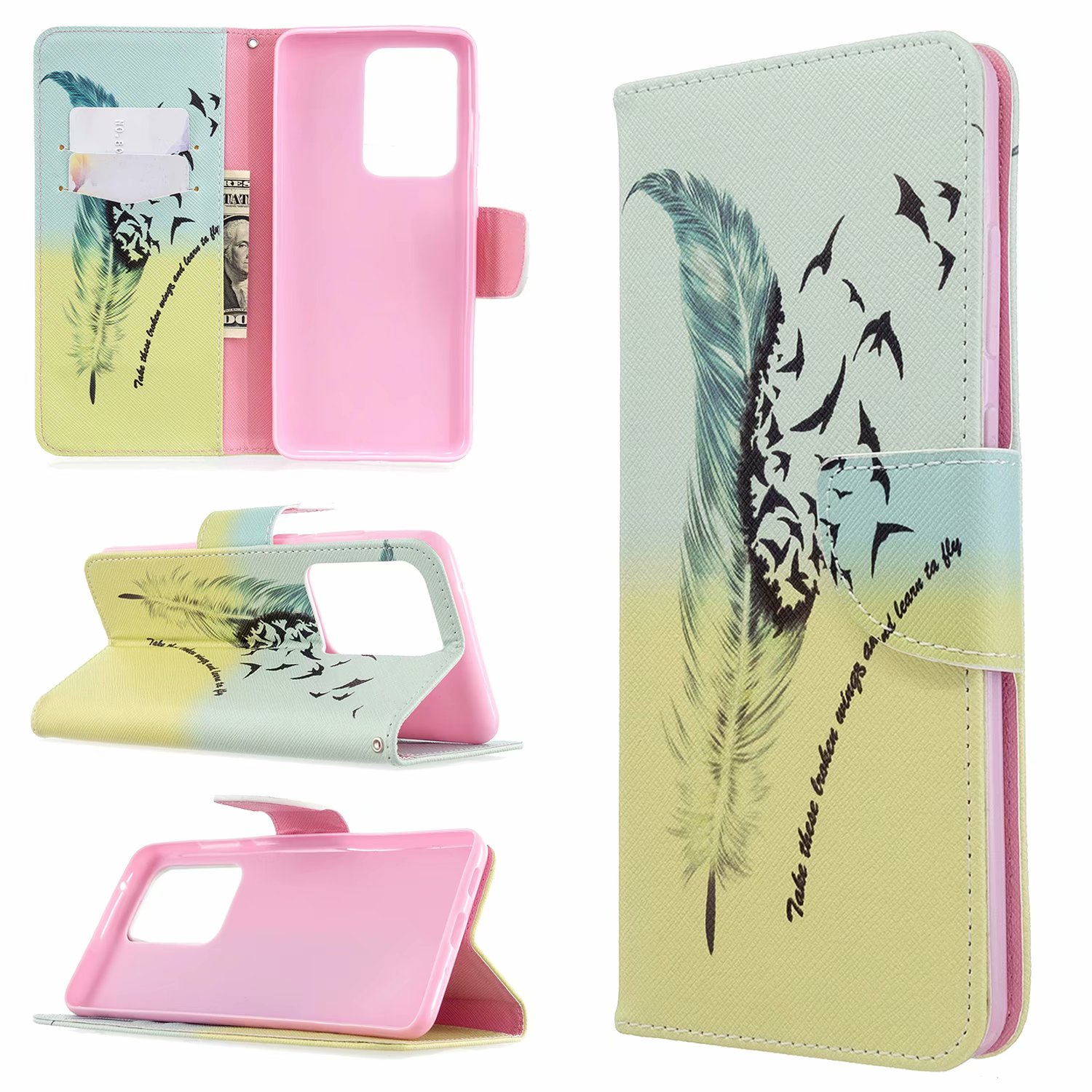 Samsung Galaxy S20 Ultra 5G Case, Flip Wallet Phone Cover for Galaxy S11 Plus - Free feather