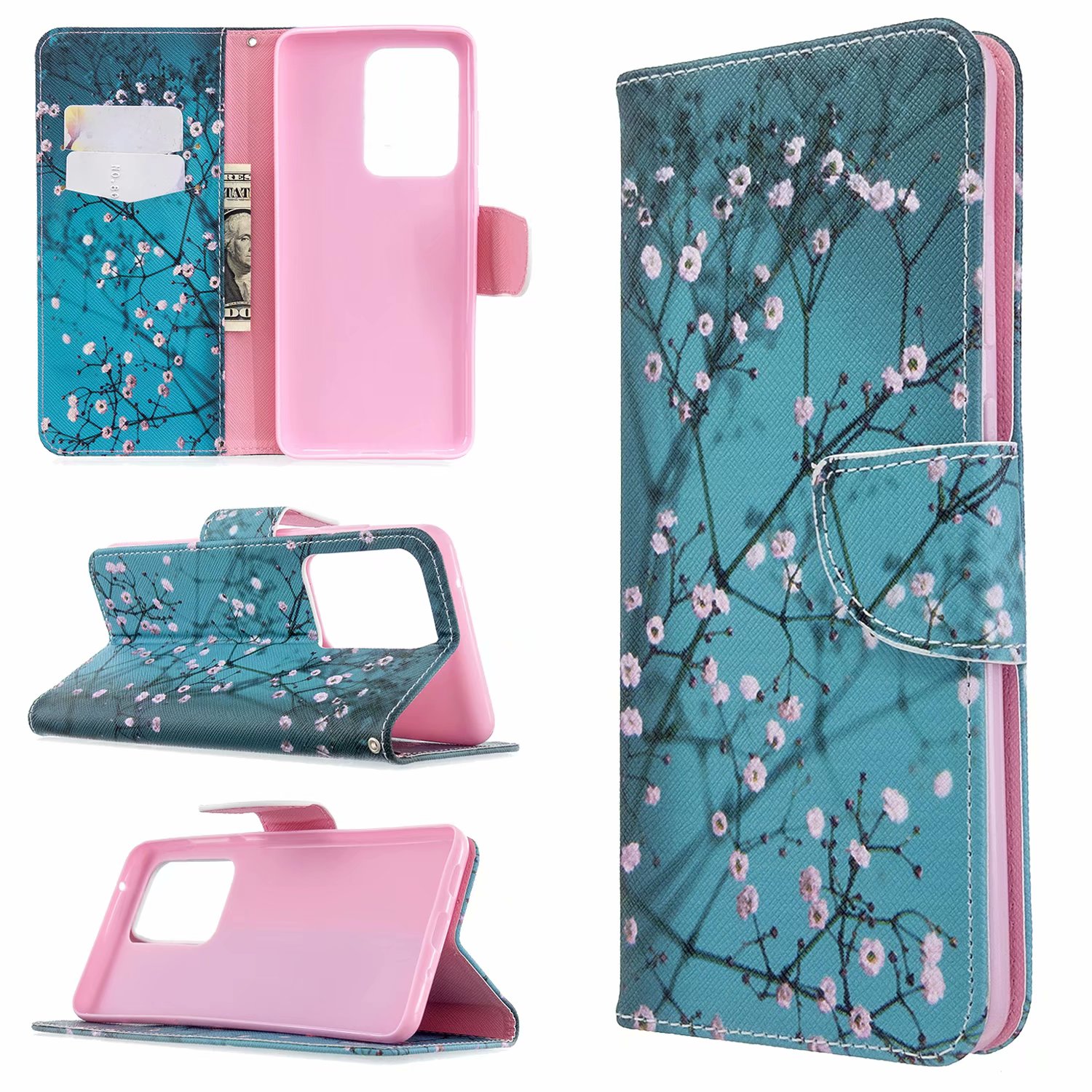 Samsung Galaxy S20 Ultra 5G Case, Flip Wallet Phone Cover for Galaxy S11 Plus - Plum Flower