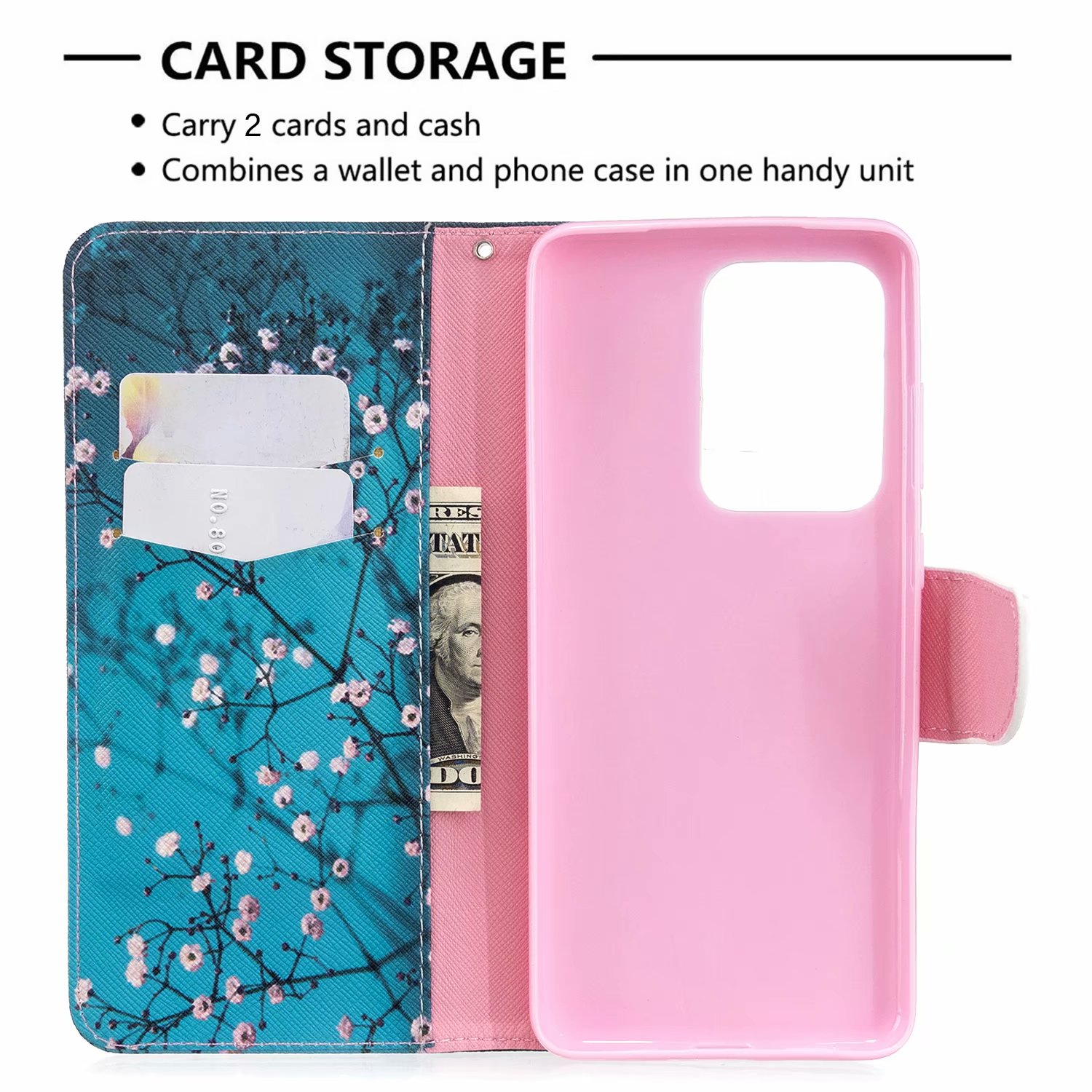 Samsung Galaxy S20 Ultra 5G Case, Flip Wallet Phone Cover for Galaxy S11 Plus - Plum Flower
