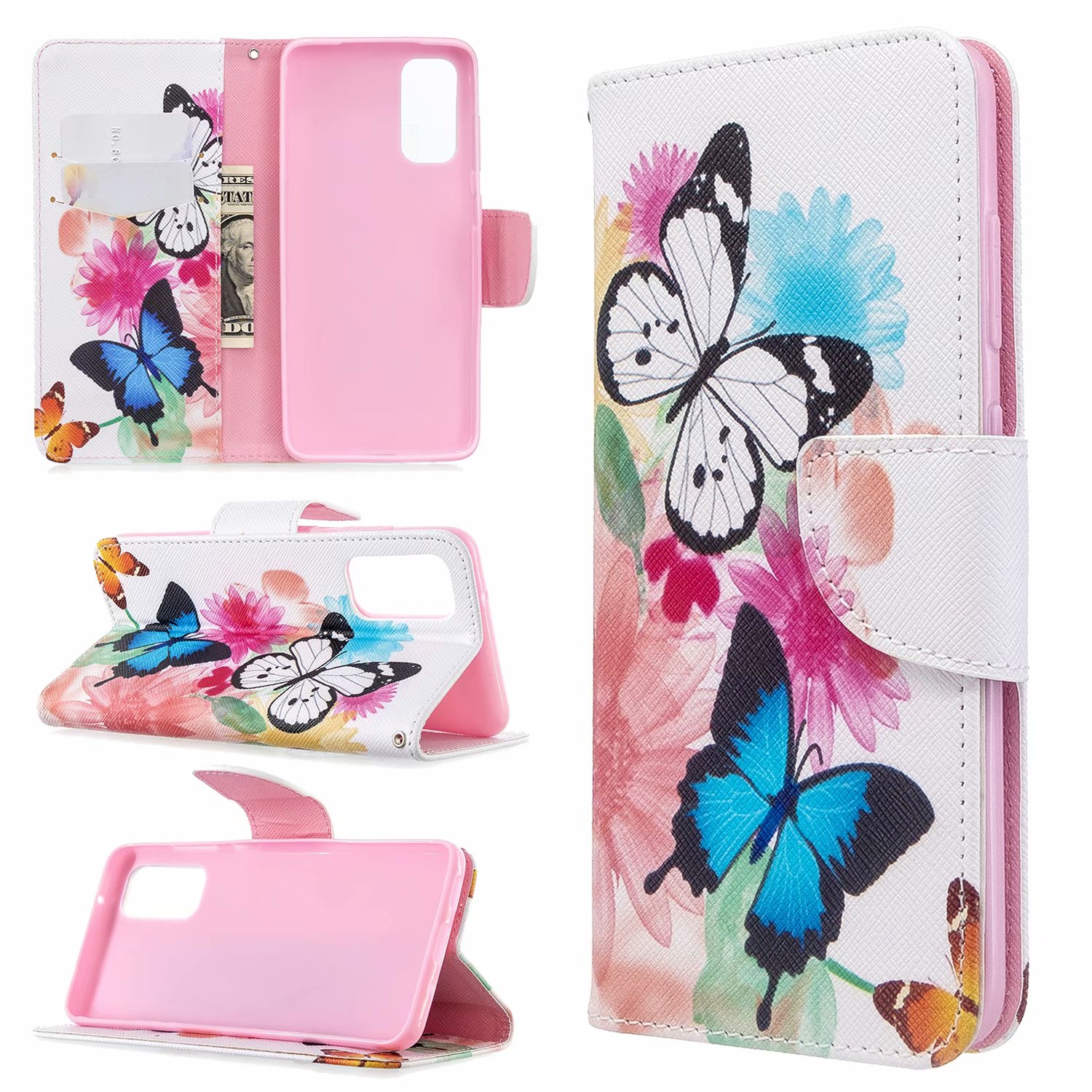 Samsung Galaxy S20 Case, Flip PU Leather Wallet Phone Bag Cover for Galaxy S11E - Flower Butterfly