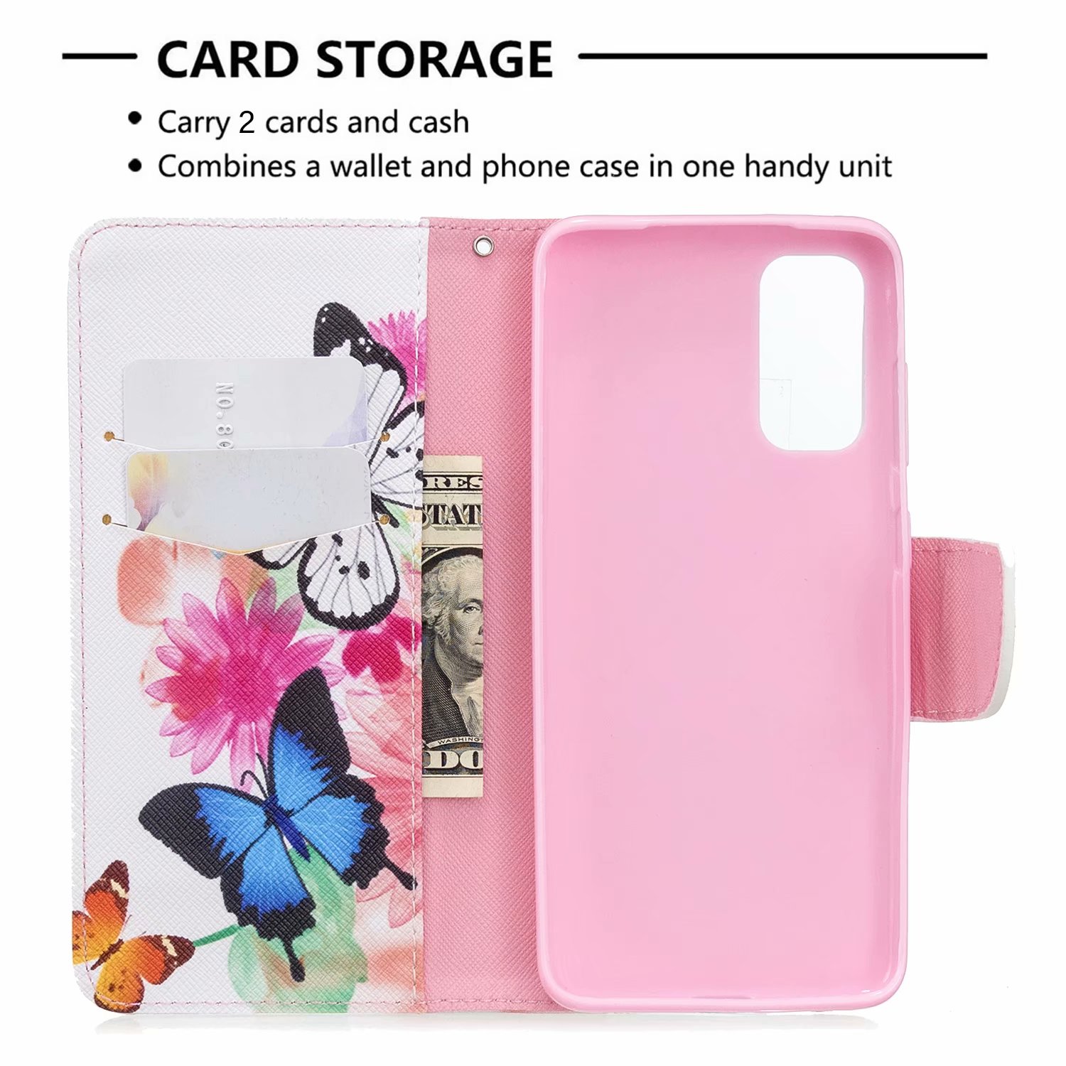 Samsung Galaxy S20 Case, Flip PU Leather Wallet Phone Bag Cover for Galaxy S11E - Flower Butterfly