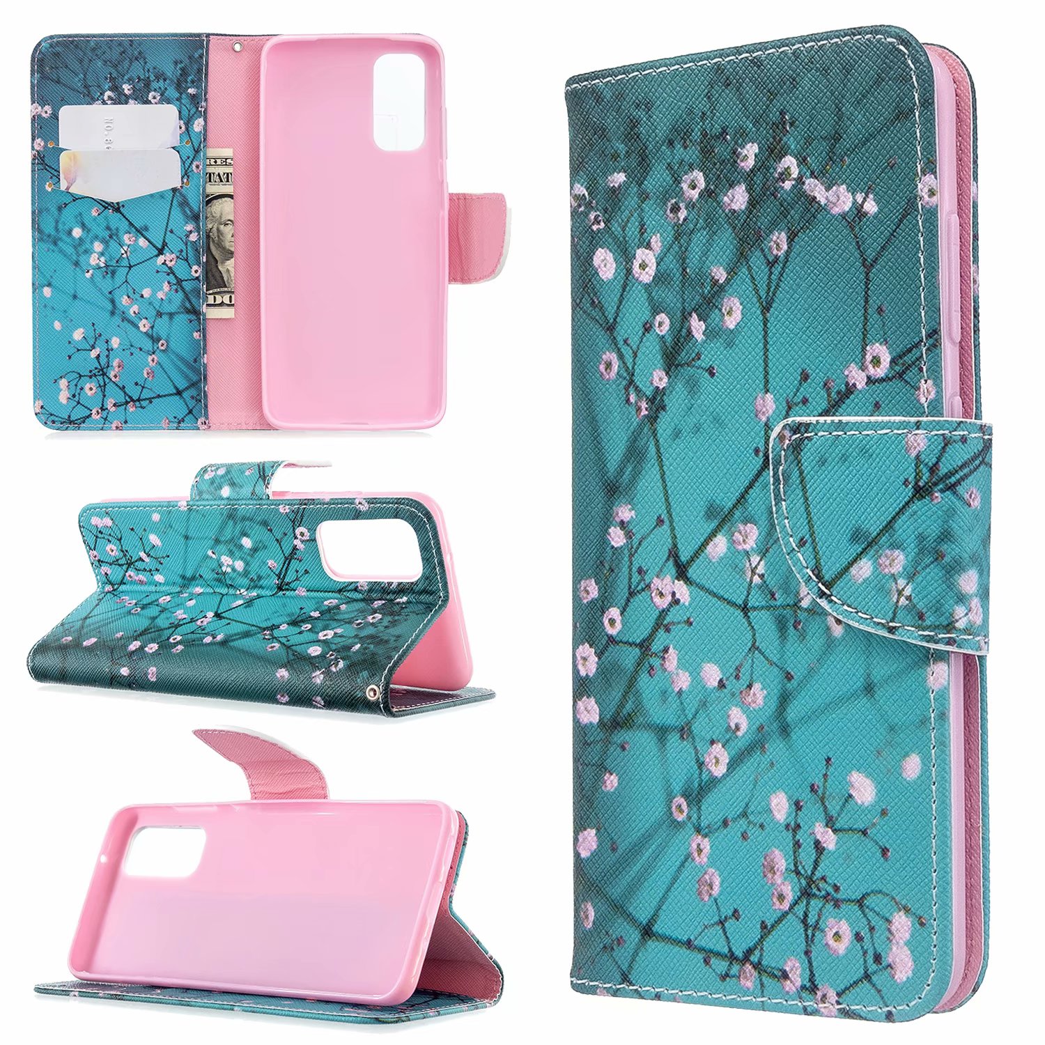 Samsung Galaxy S20 Case, Flip PU Leather Wallet Phone Bag Cover for Galaxy S11E - Plum Flower