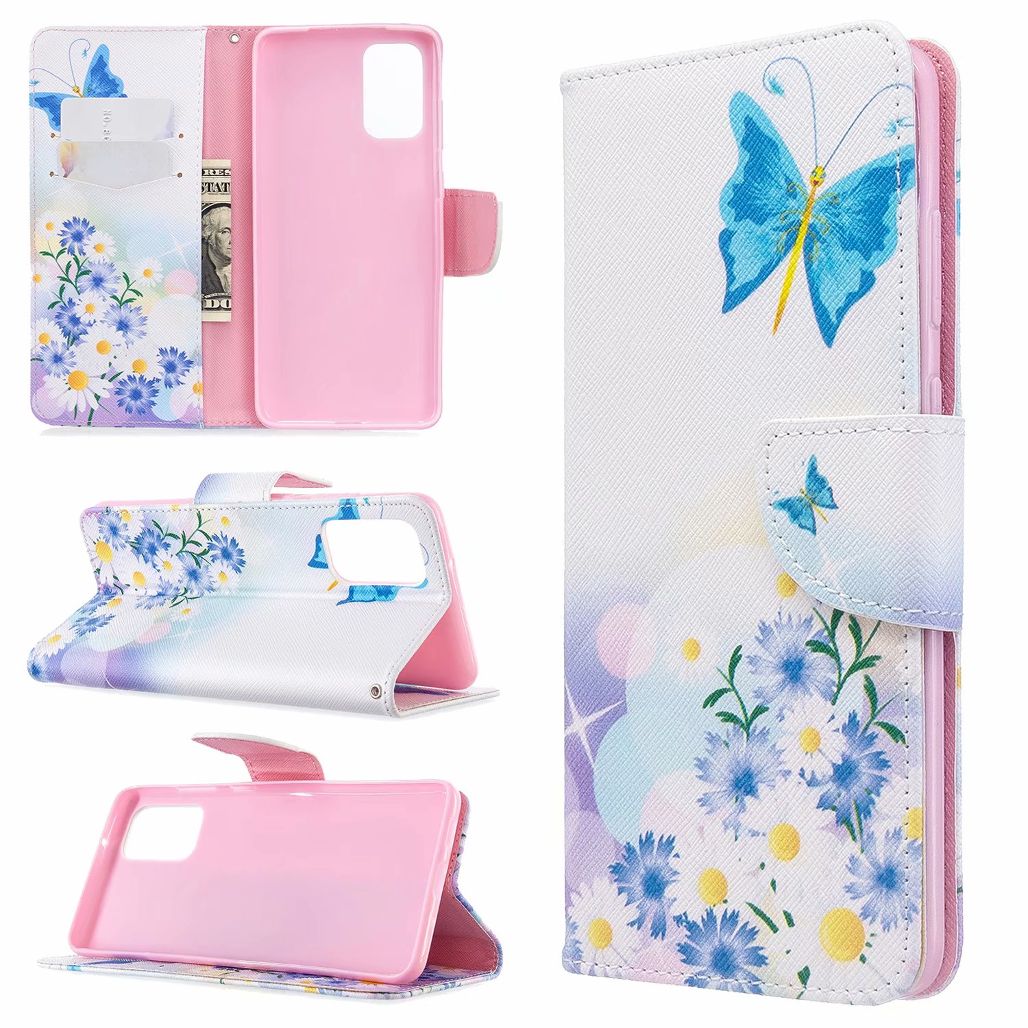 Samsung Galaxy S20 Plus Case, PU Leather Wallet Phone Bag Cover for Galaxy S11 - Flower Butterfly