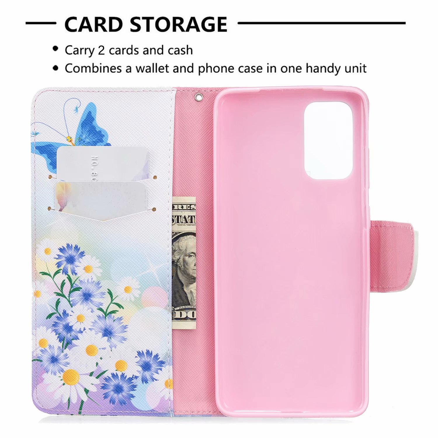 Samsung Galaxy S20 Plus Case, PU Leather Wallet Phone Bag Cover for Galaxy S11 - Flower Butterfly