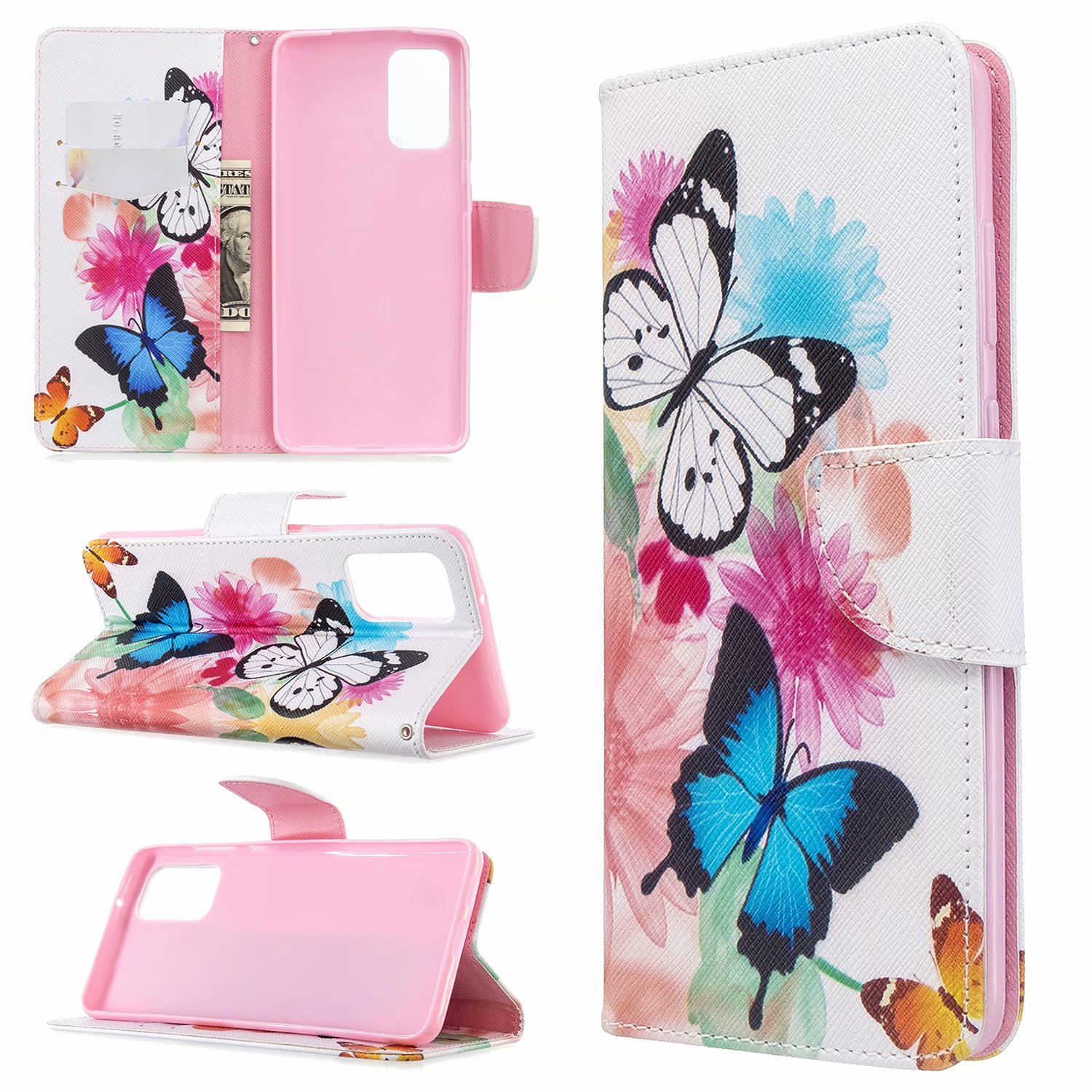 Samsung Galaxy S20 Plus Case, PU Leather Wallet Phone Bag Cover for Galaxy S11 - Flower Butterfly