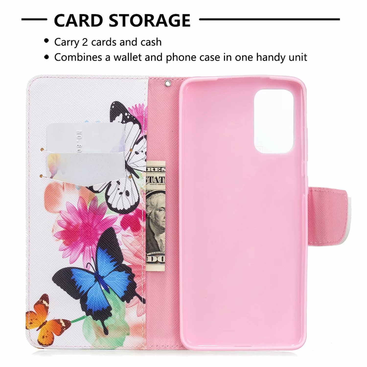 Samsung Galaxy S20 Plus Case, PU Leather Wallet Phone Bag Cover for Galaxy S11 - Flower Butterfly